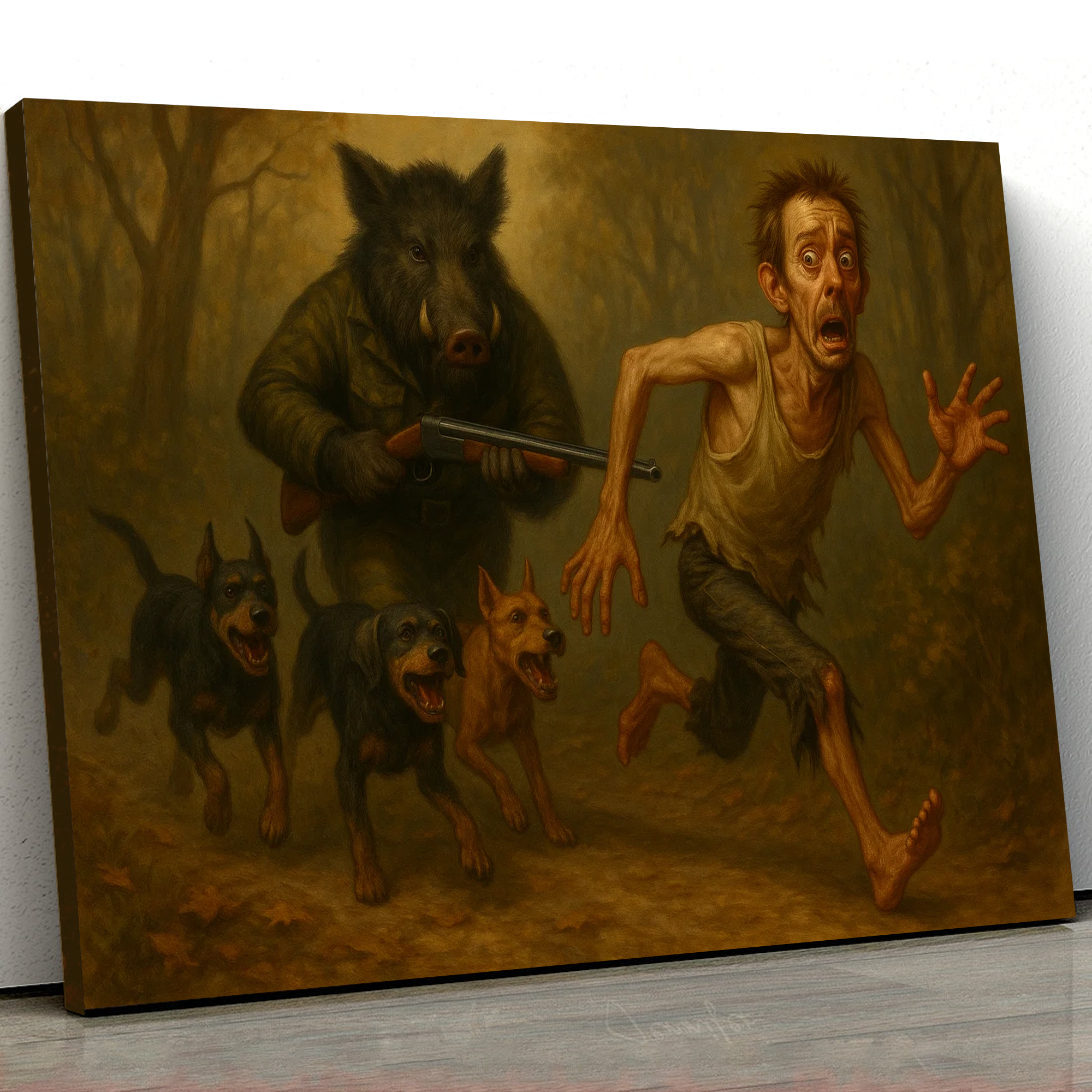 Wild Hog Hunting Canvas Wall Art – Funny Boar Hunter Gift, Hunting Lodge & Man Cave Decor
