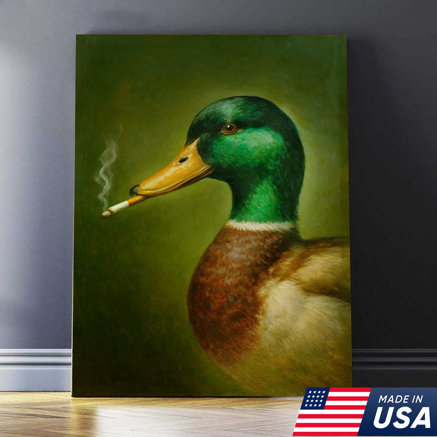 Funny Duck Smoking Canvas Wall Art, Rustic Hunting Lodge Decor, Gift for Hunters & Outdoorsmen