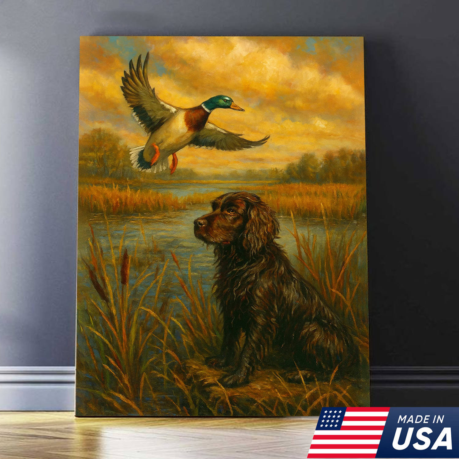 Hunting Dog & Mallard Duck Canvas Wall Art – Rustic Cabin Decor