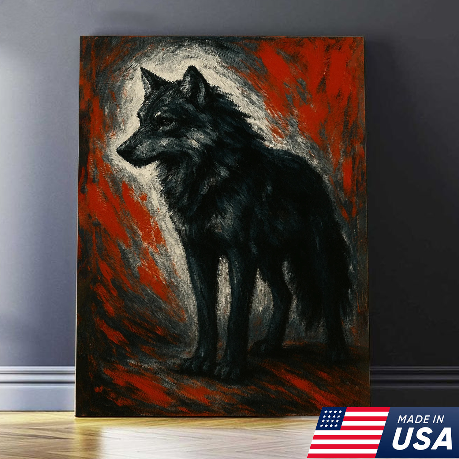 Black Wolf Canvas Wall Art – Rustic Wildlife Decor for Cabin, Lodge & Man Cave