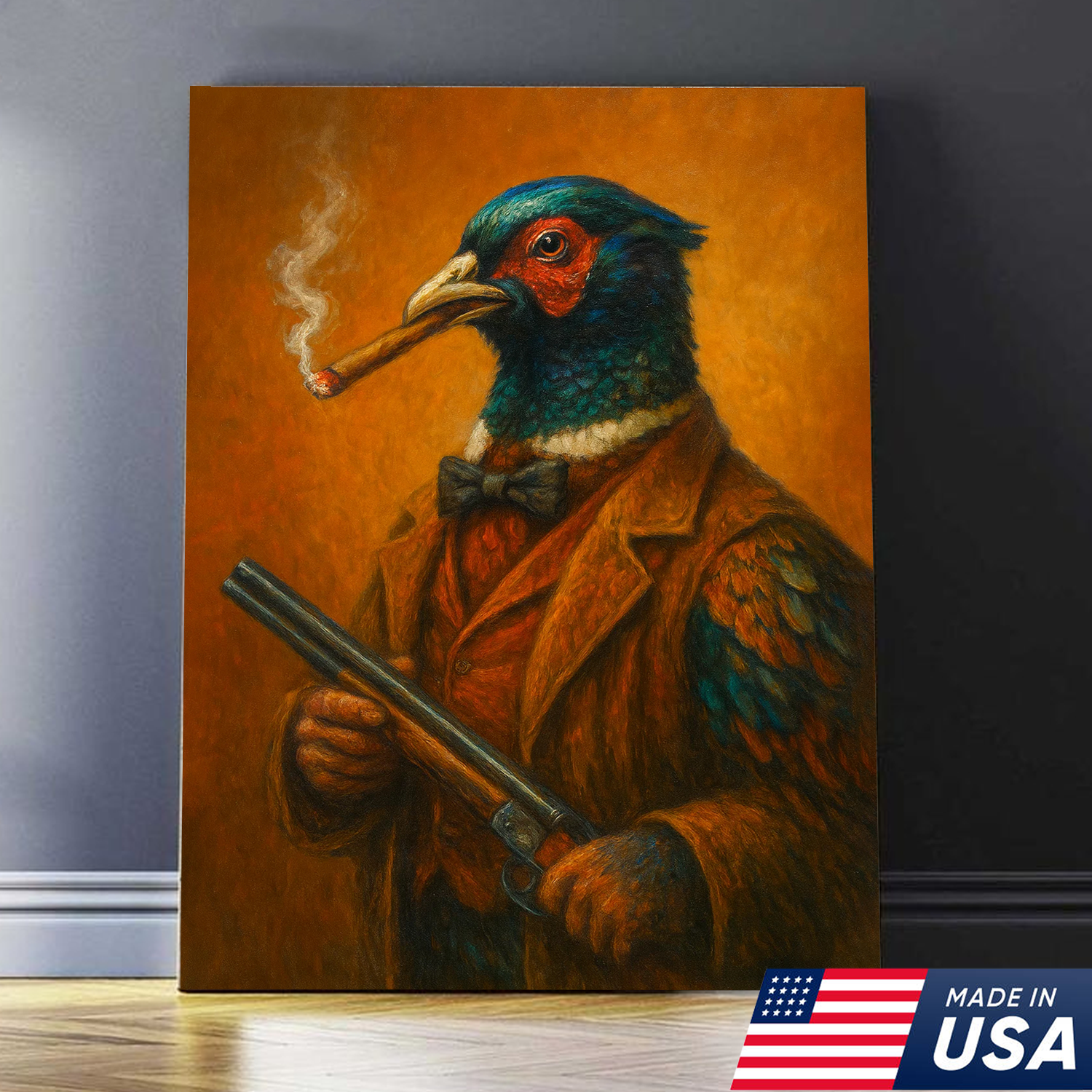 Pheasant Hunter Canvas Wall Art – Funny Hunting Gift for Men, Upland Game Bird Hunters & Lodge Decor