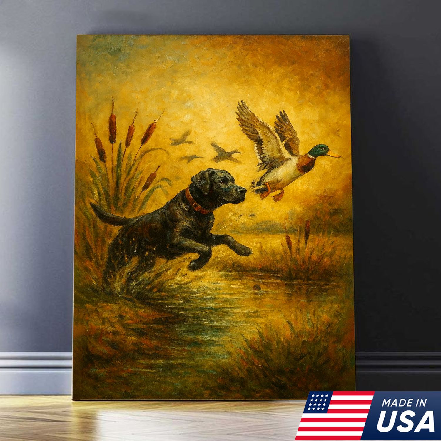 Hunting Labrador Retriever Dog And Duck Canvas Wall Art, Perfect Gift for Hunters & Dog Lovers