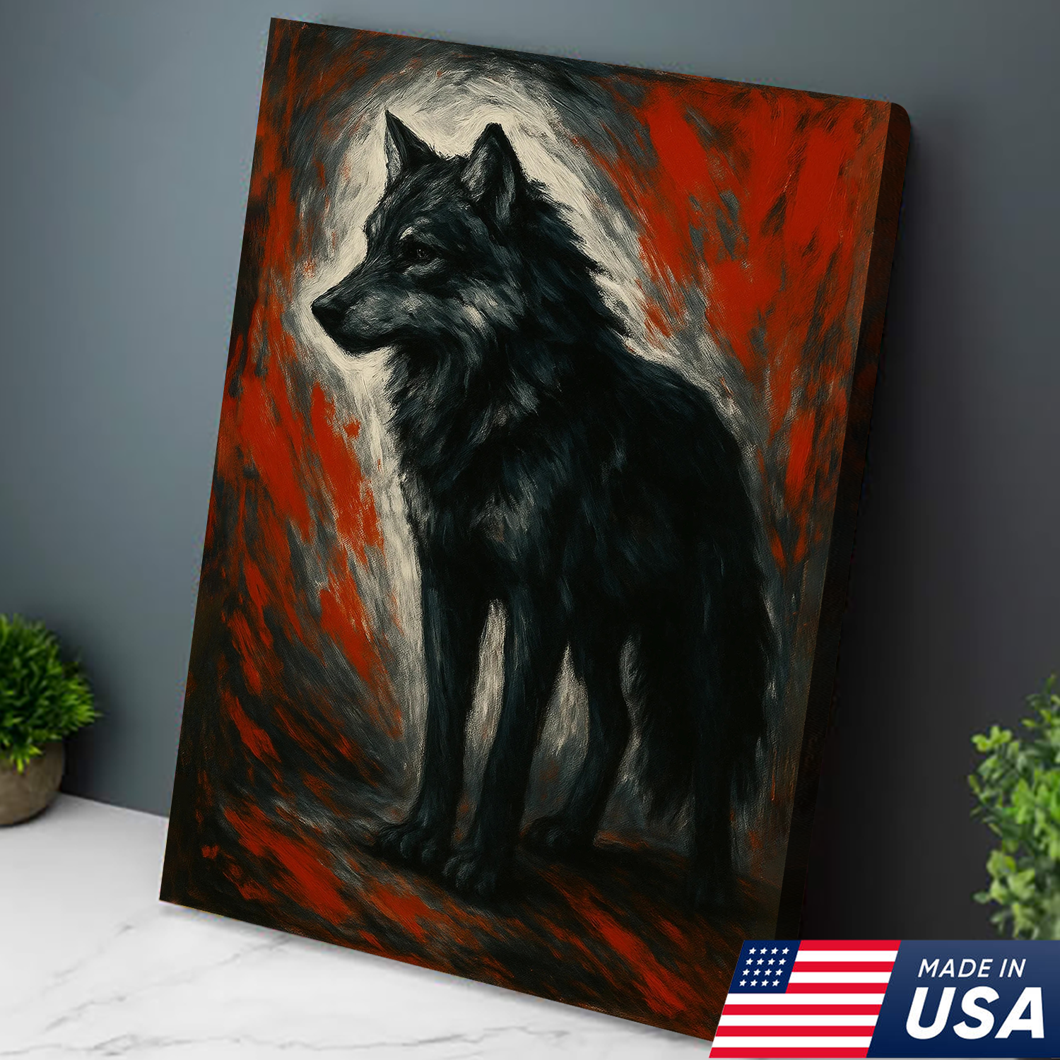 Black Wolf Canvas Wall Art – Rustic Wildlife Decor for Cabin, Lodge & Man Cave