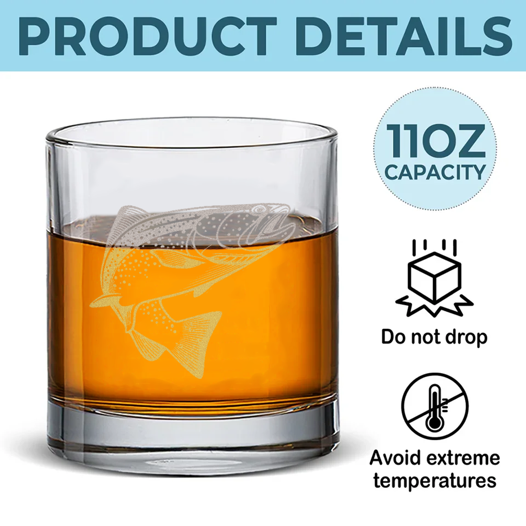 Fishing Engraved Whiskey Glass, Custom Rocks Glass with Fish Design, Gift for Men, Rustic Barware 2025 Limited Edition