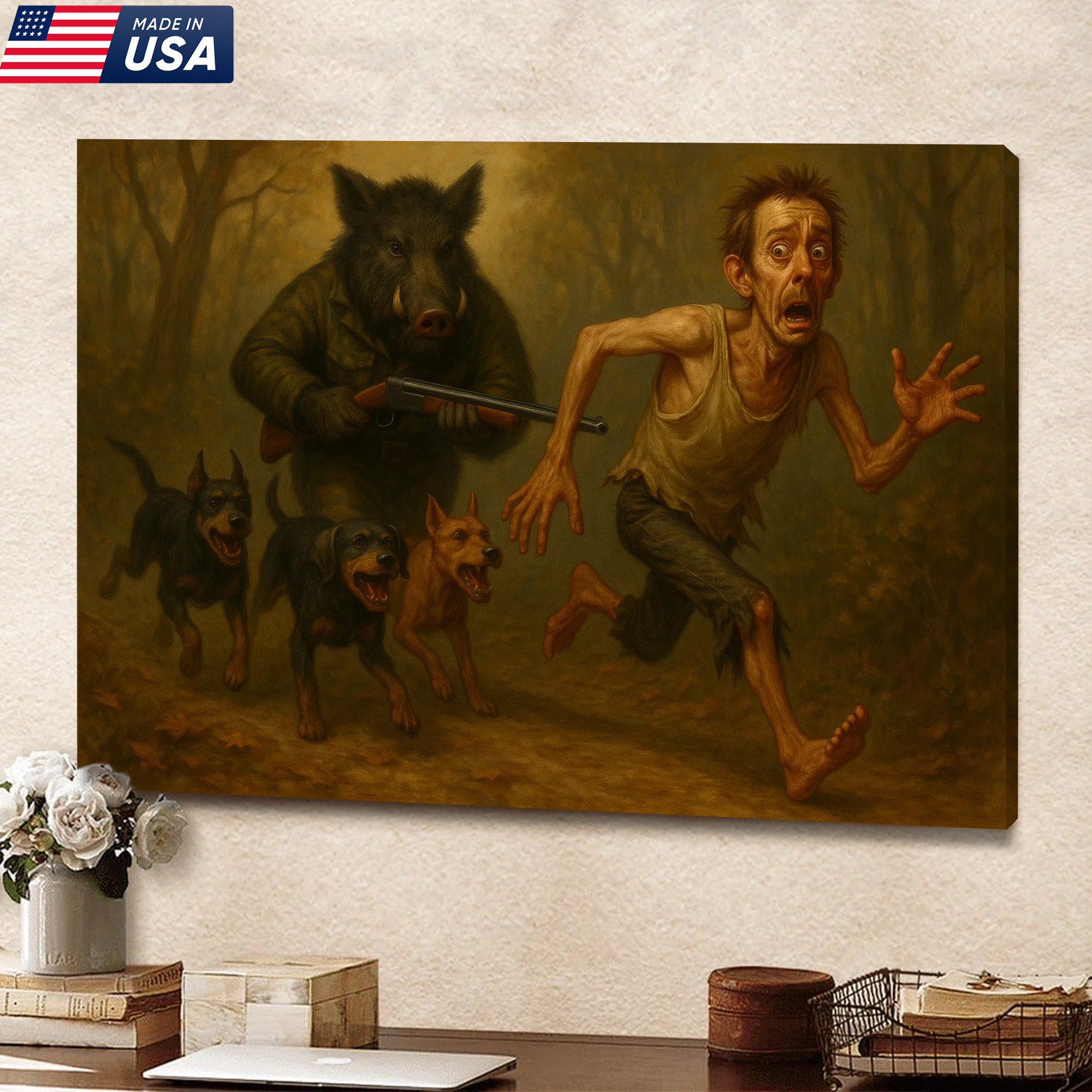 Wild Hog Hunting Canvas Wall Art – Funny Boar Hunter Gift, Hunting Lodge & Man Cave Decor