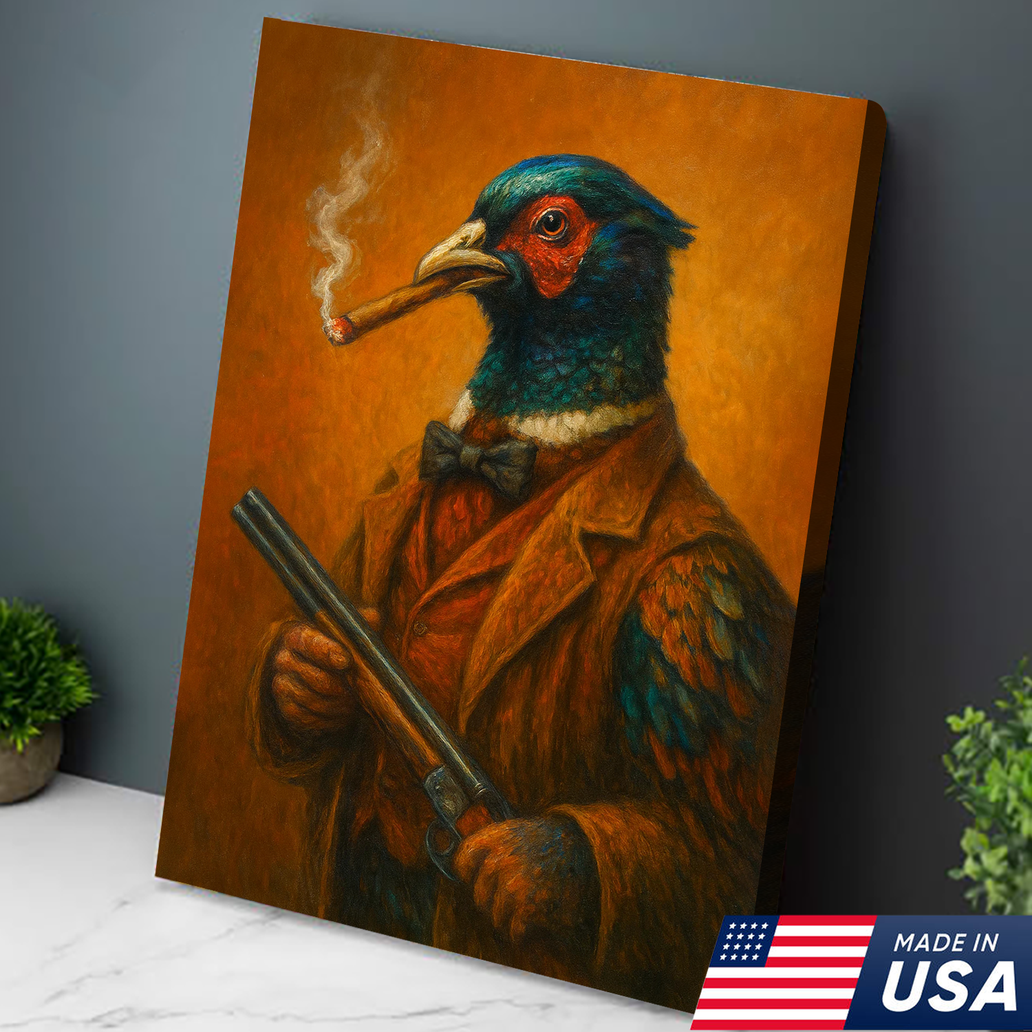 Pheasant Hunter Canvas Wall Art – Funny Hunting Gift for Men, Upland Game Bird Hunters & Lodge Decor