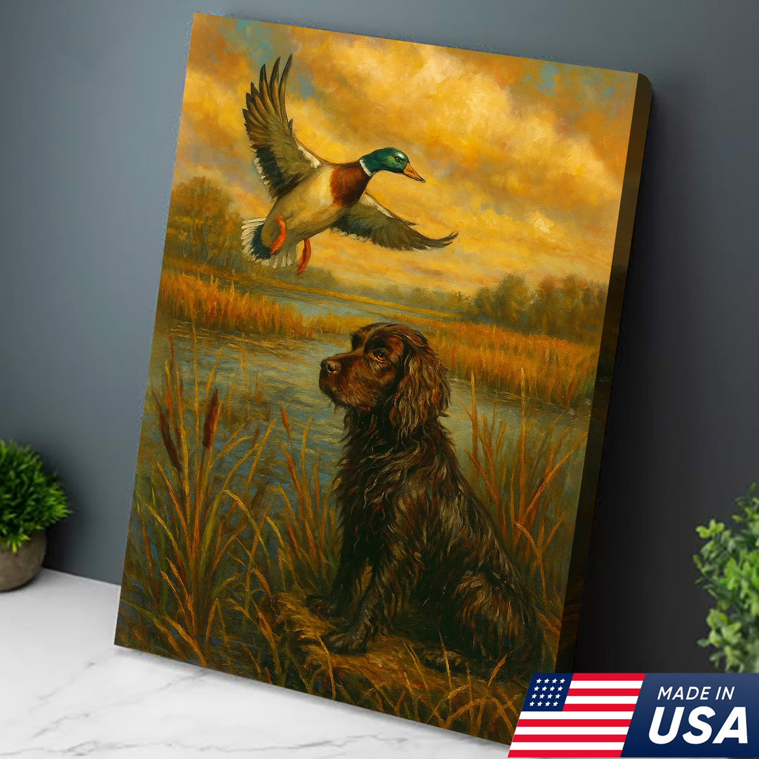 Hunting Dog & Mallard Duck Canvas Wall Art – Rustic Cabin Decor