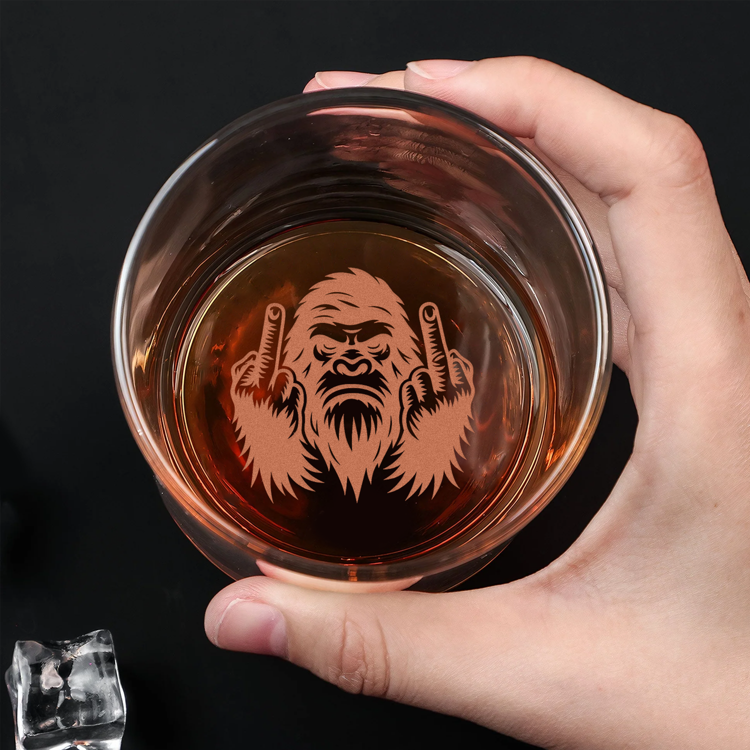 Funny Bigfoot Fuckin' Fingers Engraved Whiskey Glass – Unique Gift for Men & Whiskey Lovers