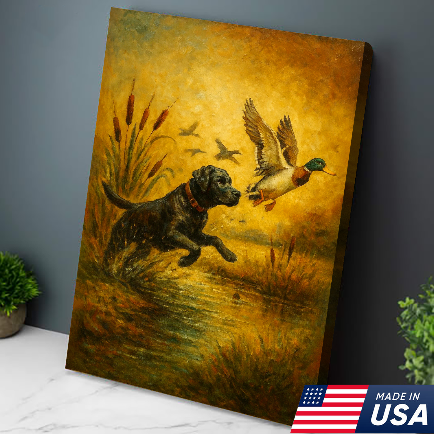 Hunting Labrador Retriever Dog And Duck Canvas Wall Art, Perfect Gift for Hunters & Dog Lovers