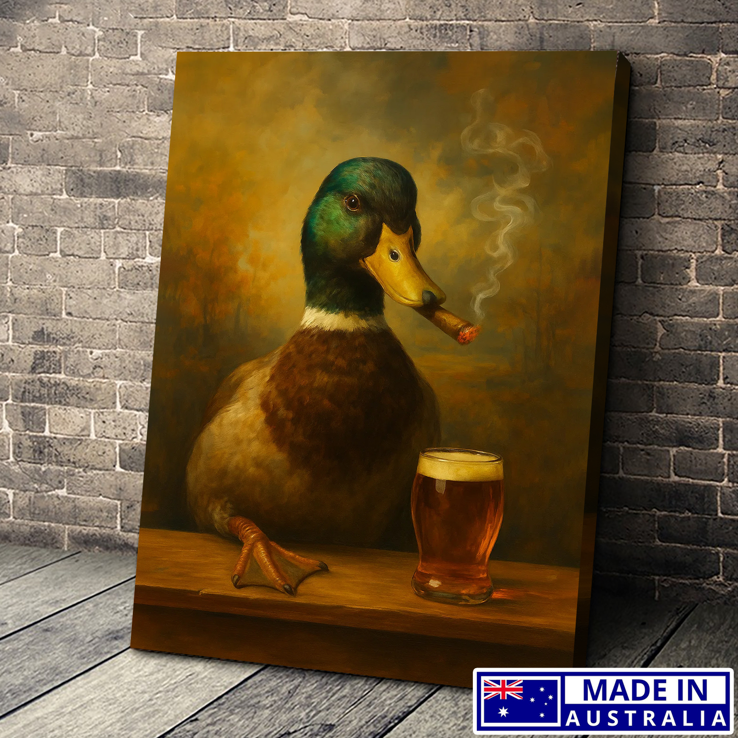 Funny Duck Smoking & Cocktail Glasses Canvas Wall Art – Retro Hunter Gift Made in Australia