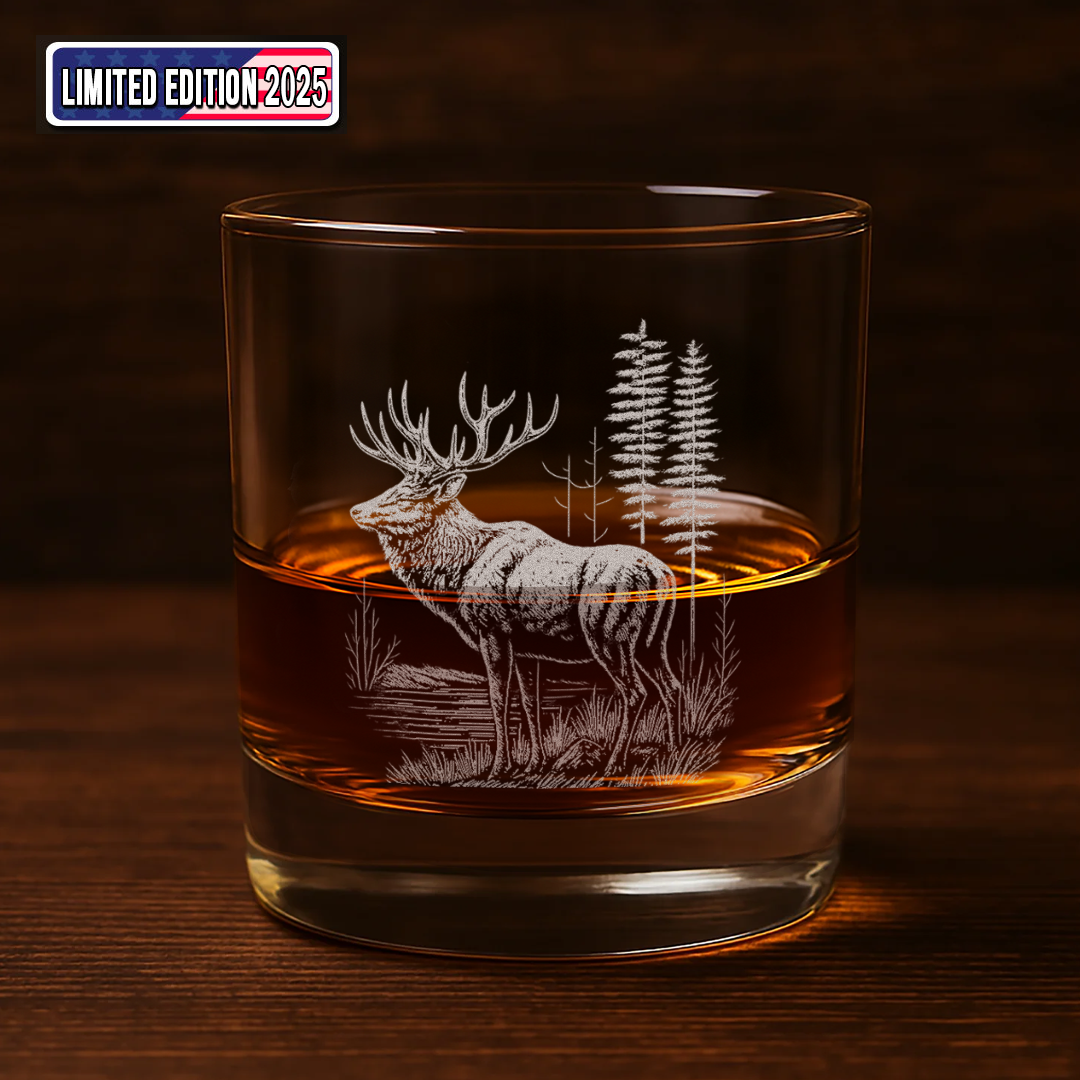 Deer Elk Engraved Whiskey Glass – Engraved Hunting Rocks Glass for Men