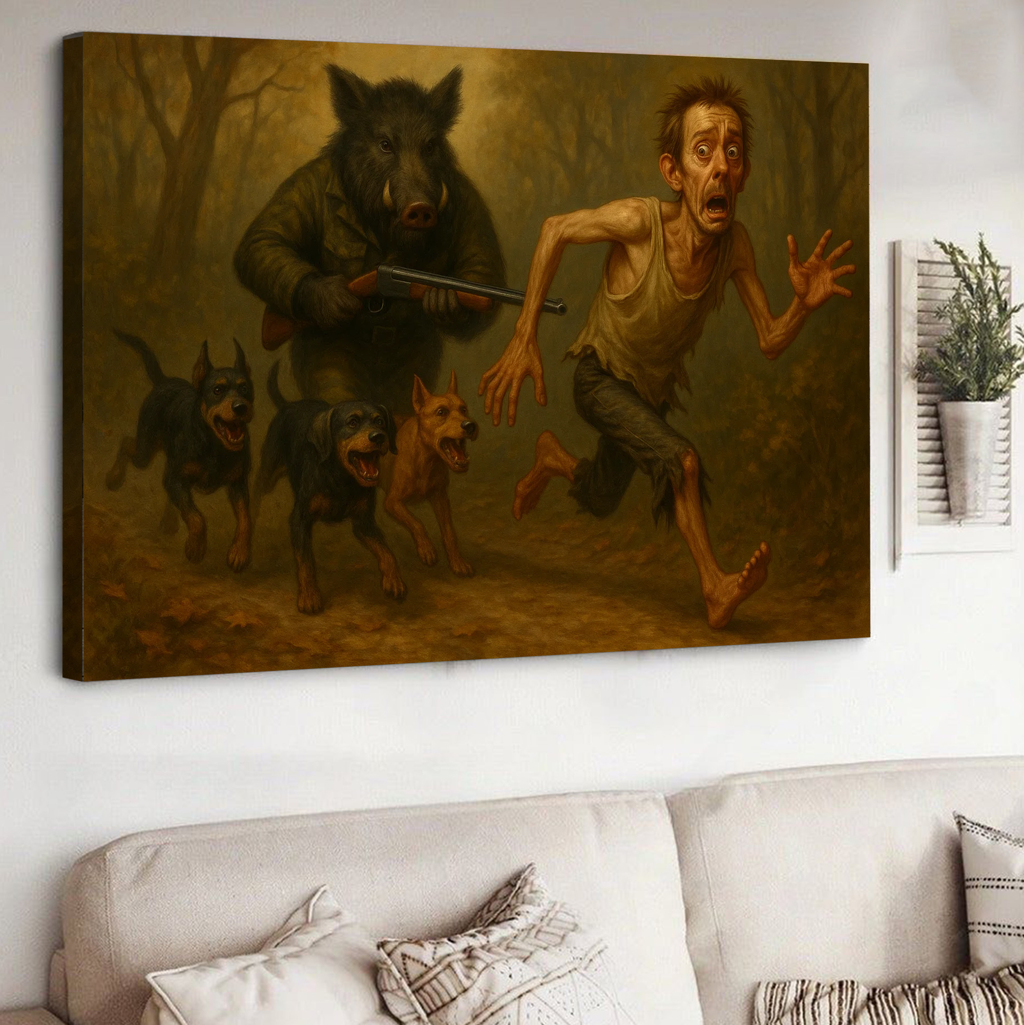 Wild Hog Hunting Canvas Wall Art – Funny Boar Hunter Gift, Hunting Lodge & Man Cave Decor