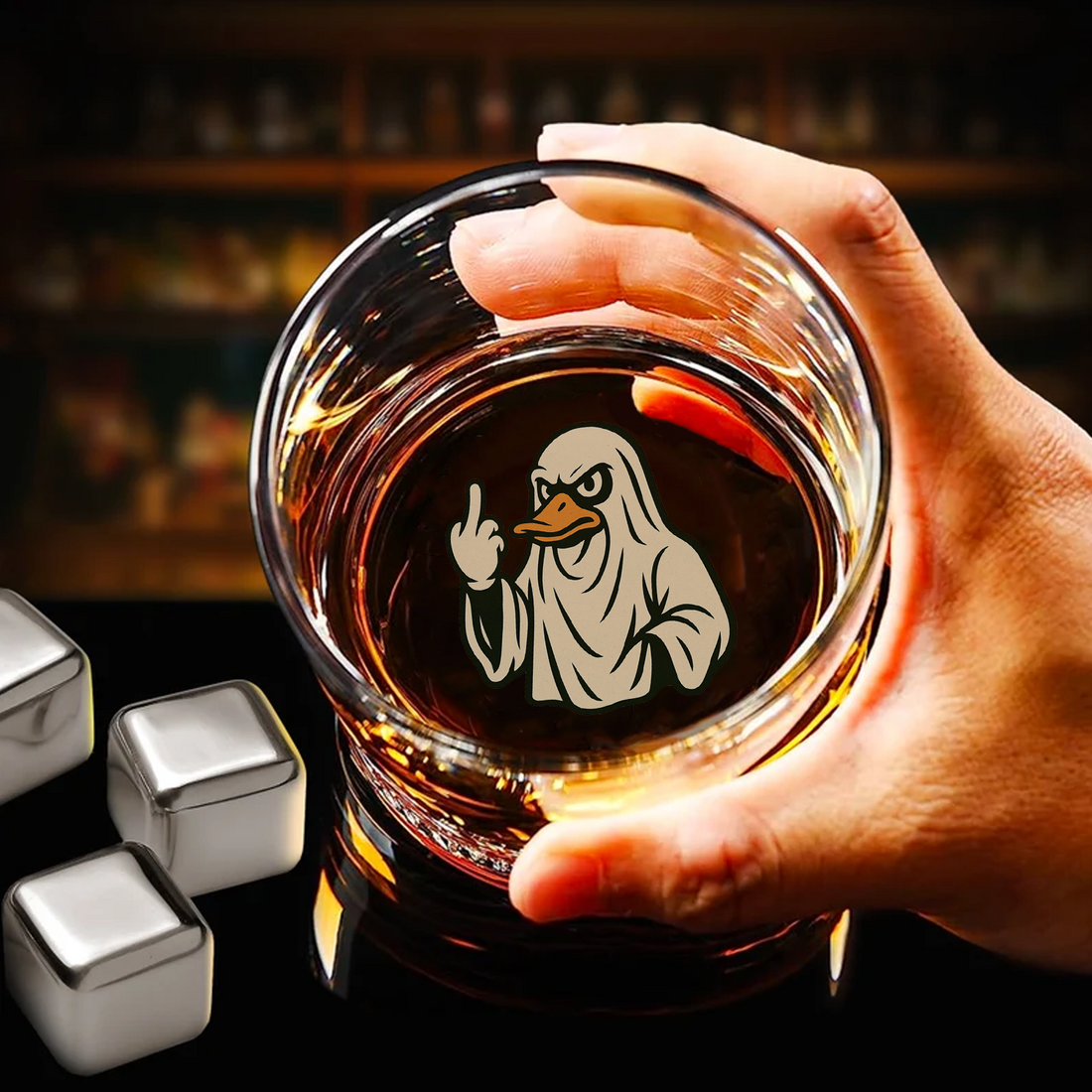 Funny Duck Halloween Whiskey Glass – Unique Drinking Gift for Hunters, Men, and Whiskey Lovers
