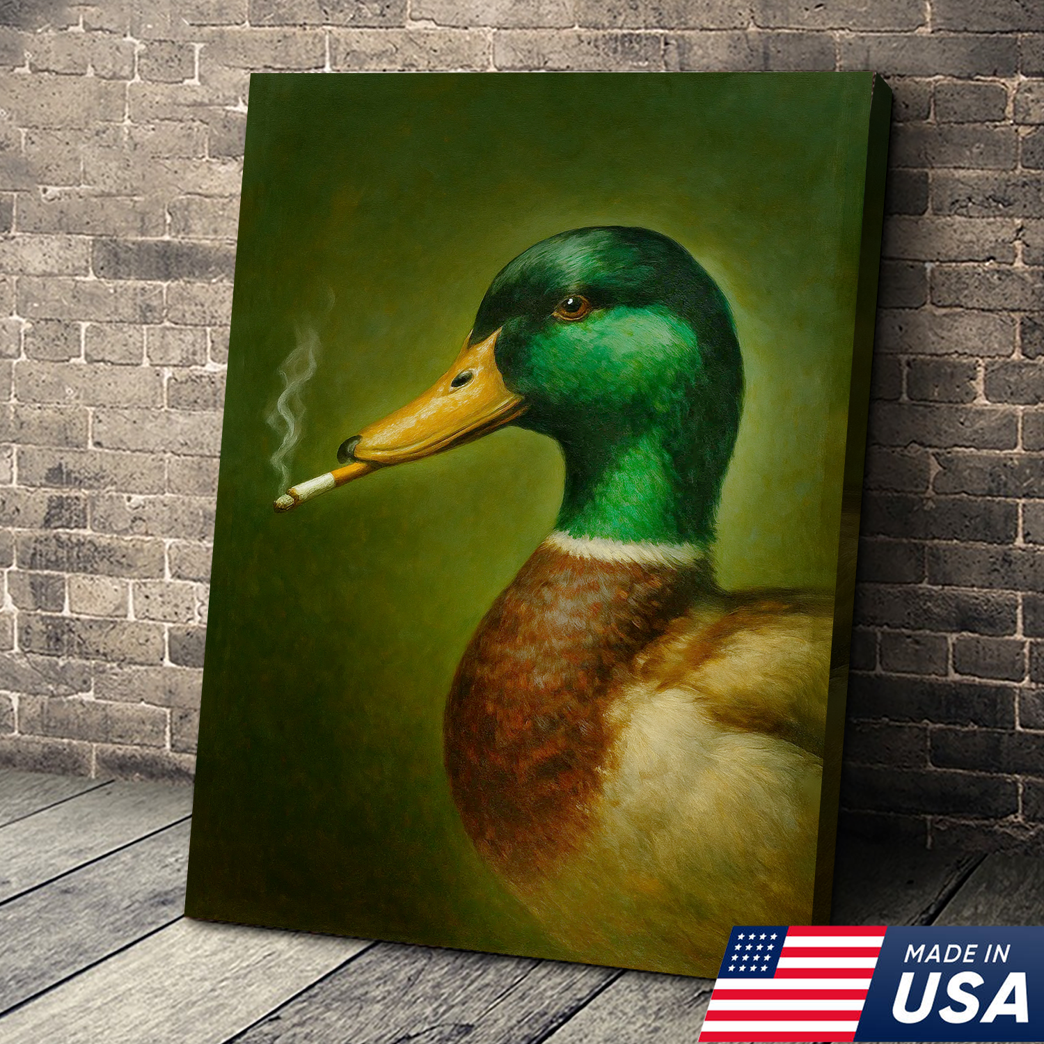 Funny Duck Smoking Canvas Wall Art, Rustic Hunting Lodge Decor, Gift for Hunters & Outdoorsmen