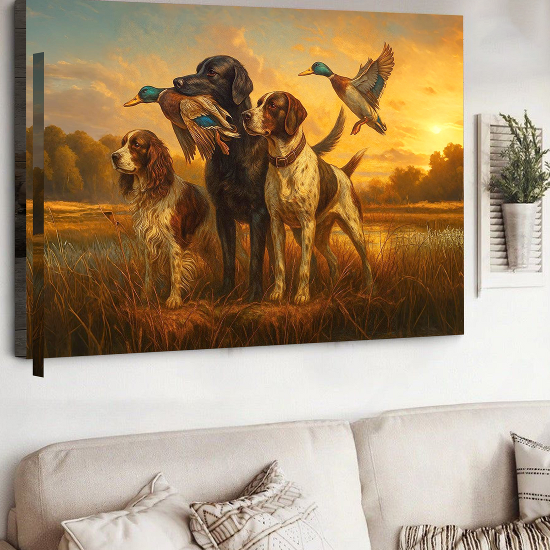 Duck Hunting Dogs Canvas Wall Art, Rustic Hunting Home Decor, Perfect Gift for Hunters