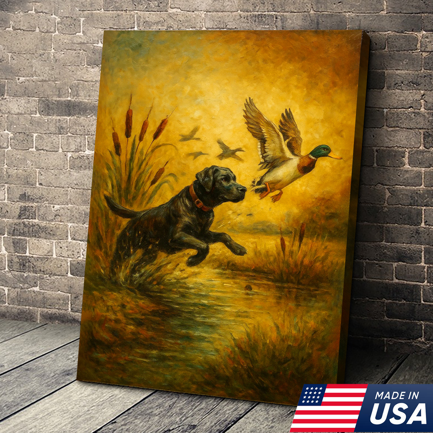 Hunting Labrador Retriever Dog And Duck Canvas Wall Art, Perfect Gift for Hunters & Dog Lovers