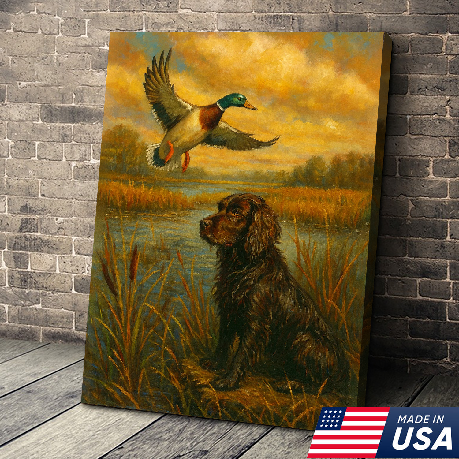 Hunting Dog & Mallard Duck Canvas Wall Art – Rustic Cabin Decor
