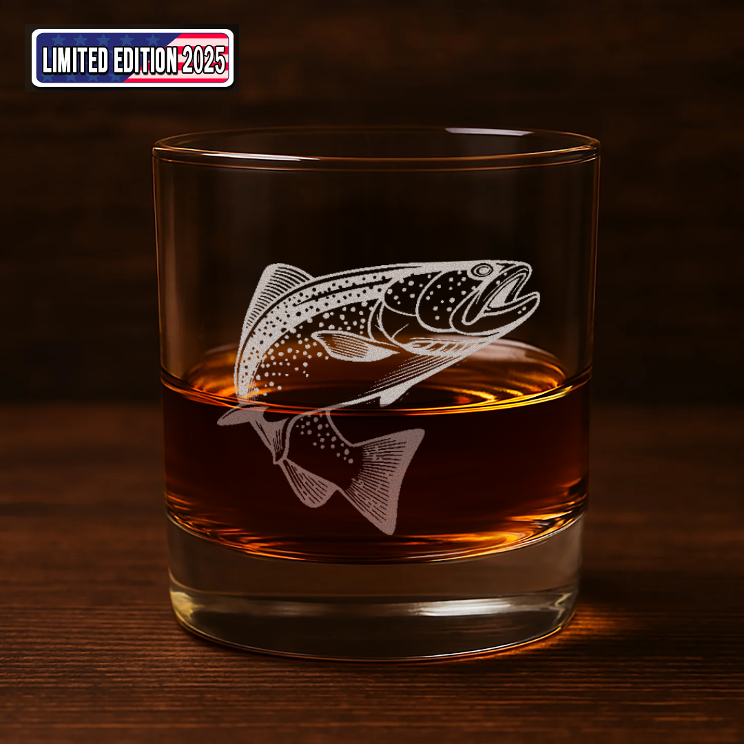 Fishing Engraved Whiskey Glass, Custom Rocks Glass with Fish Design, Gift for Men, Rustic Barware 2025 Limited Edition