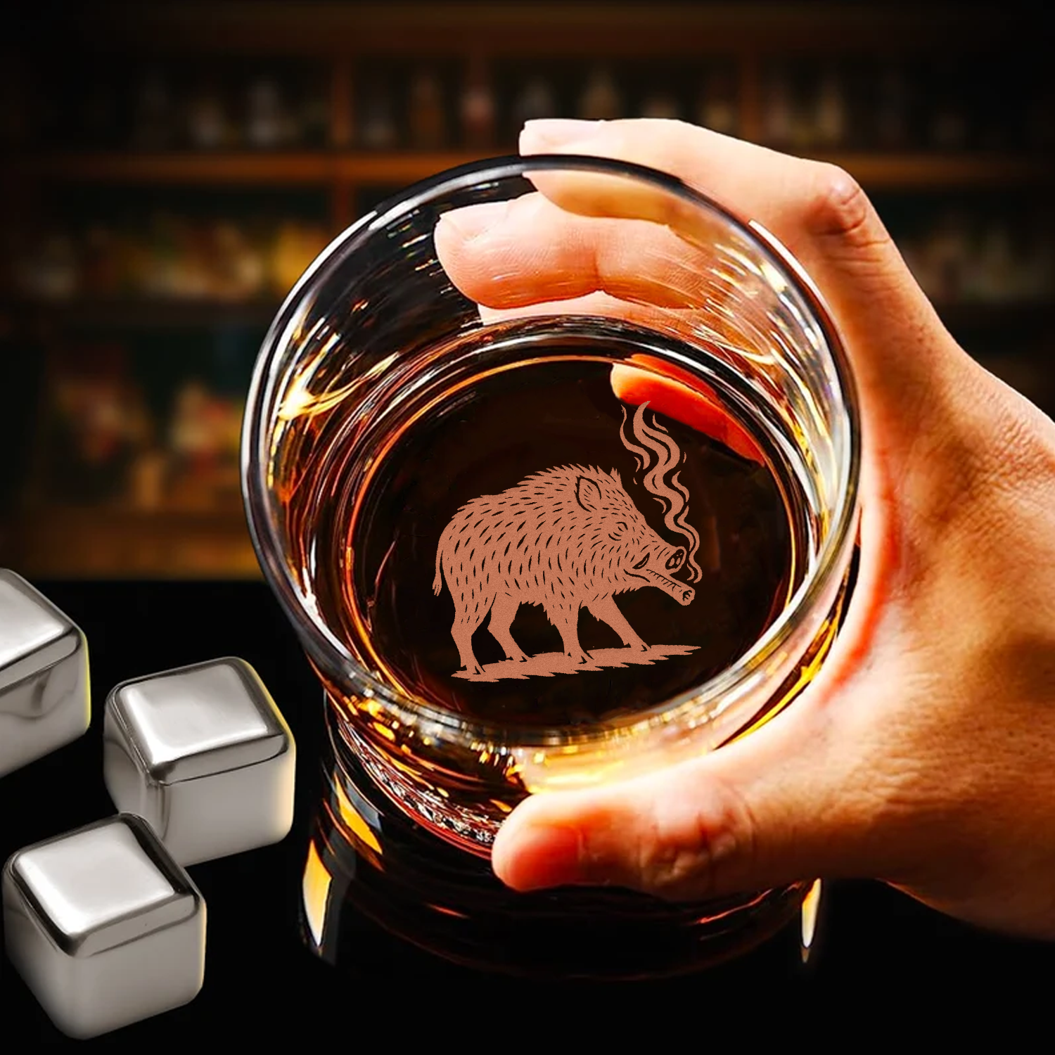 Wild Boar Hunting Engraved Whiskey Glass 2025 – Limited Edition Gift for Men & Hunters