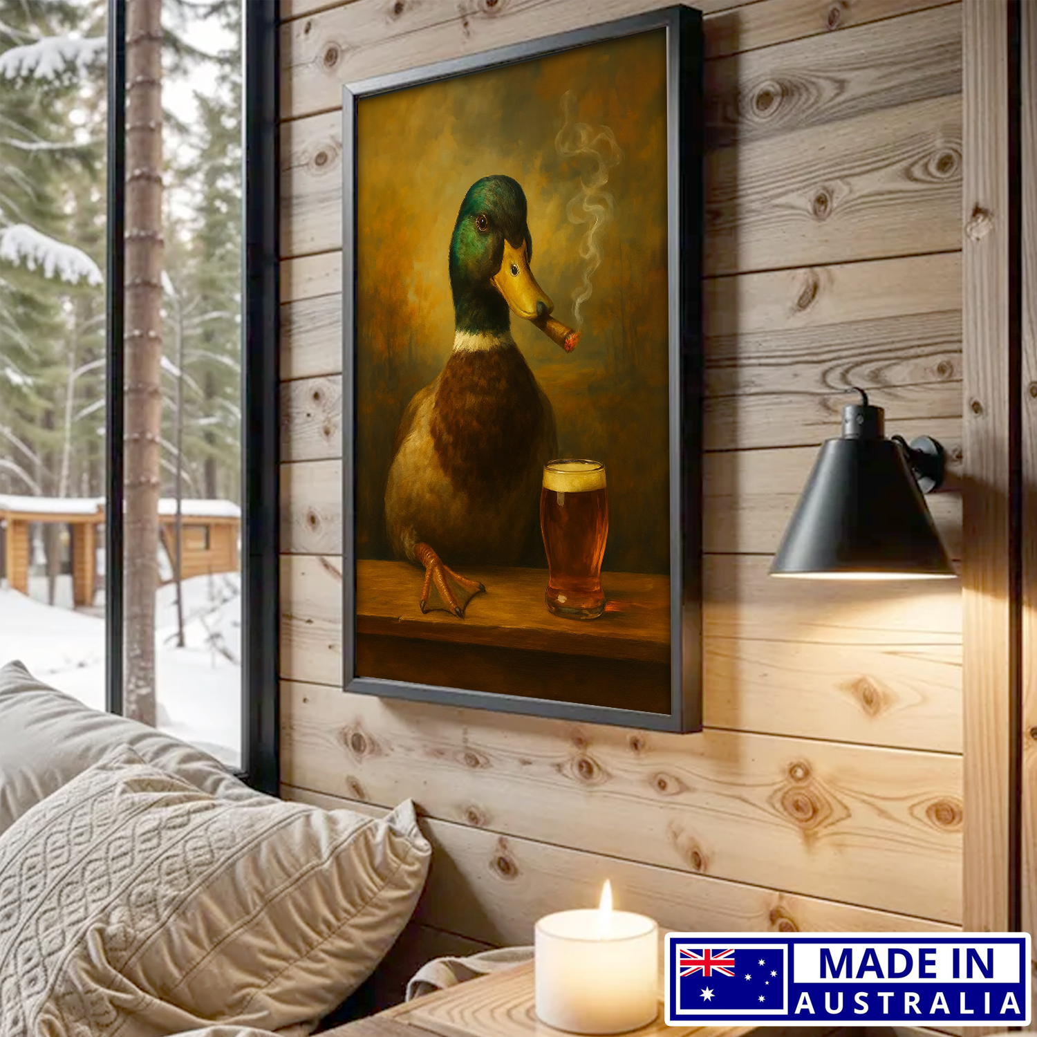 Funny Duck Smoking & Cocktail Glasses Canvas Wall Art – Retro Hunter Gift Made in Australia