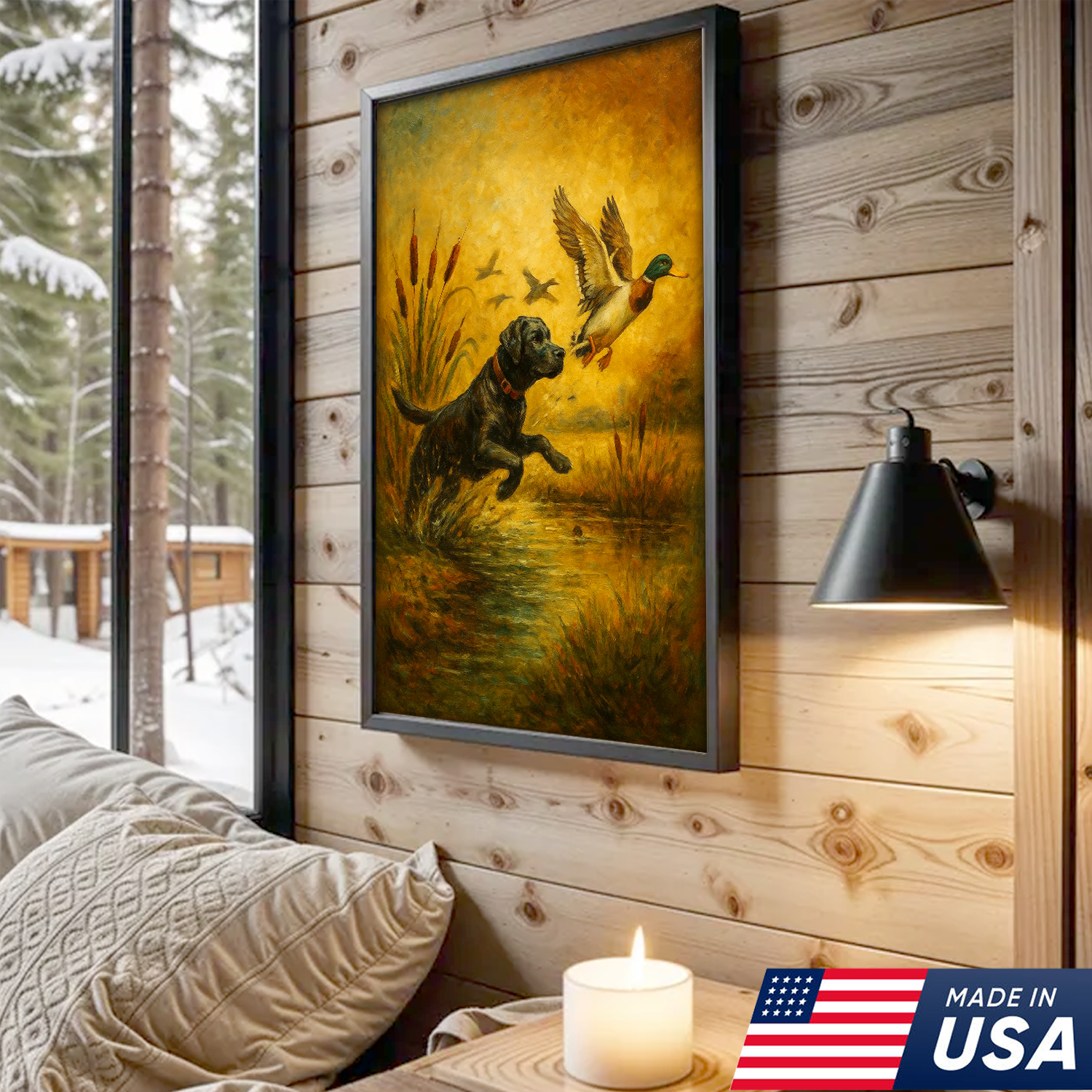Hunting Labrador Retriever Dog And Duck Canvas Wall Art, Perfect Gift for Hunters & Dog Lovers