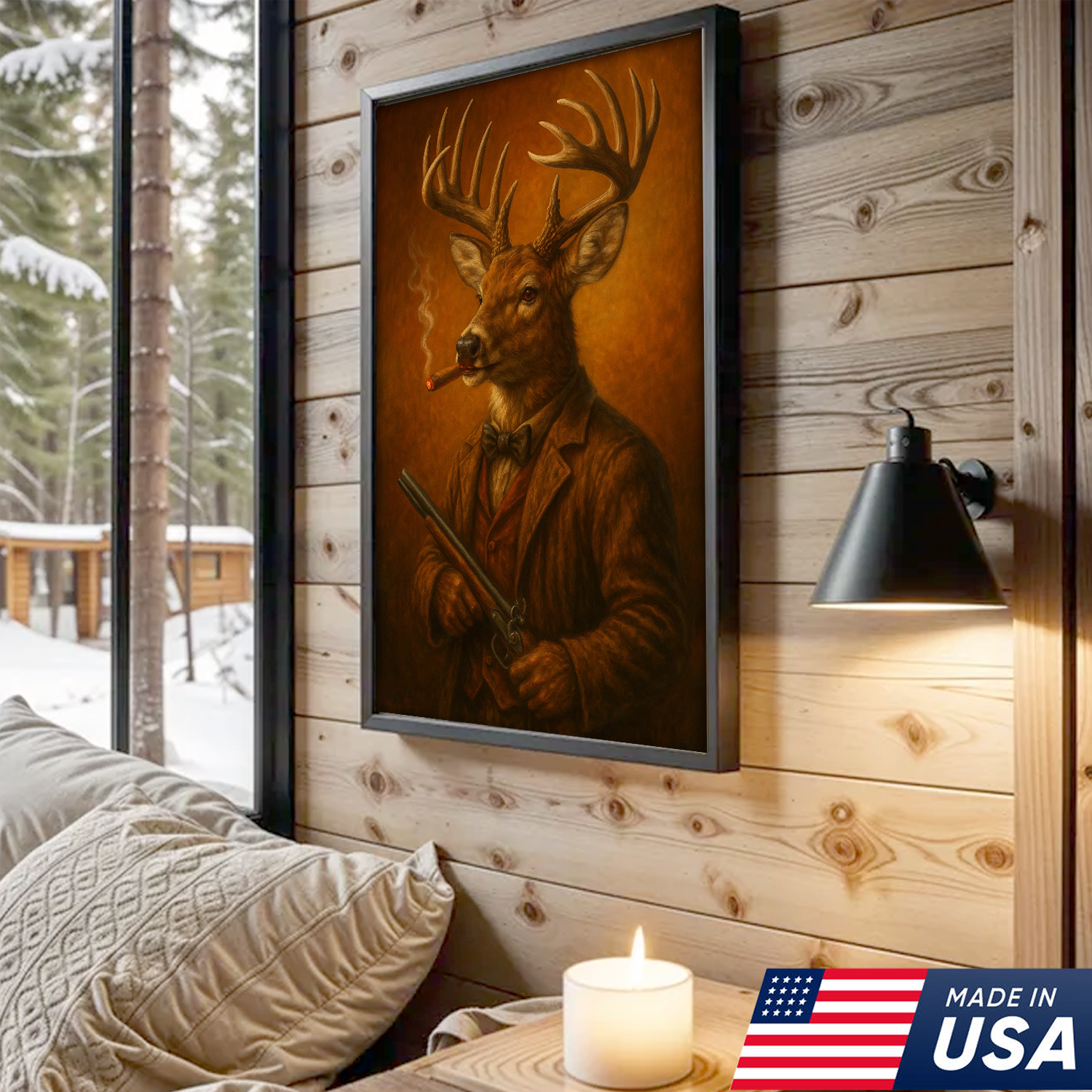 Deer Hunter Canvas Wall Art – Funny Hunting Gift for Men, Hunters & Lodge Decor