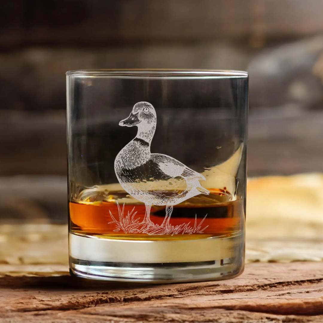 Duck Engraved Whiskey Glass, Hunting Rocks Glass Gift for Waterfowl & Whiskey Lovers