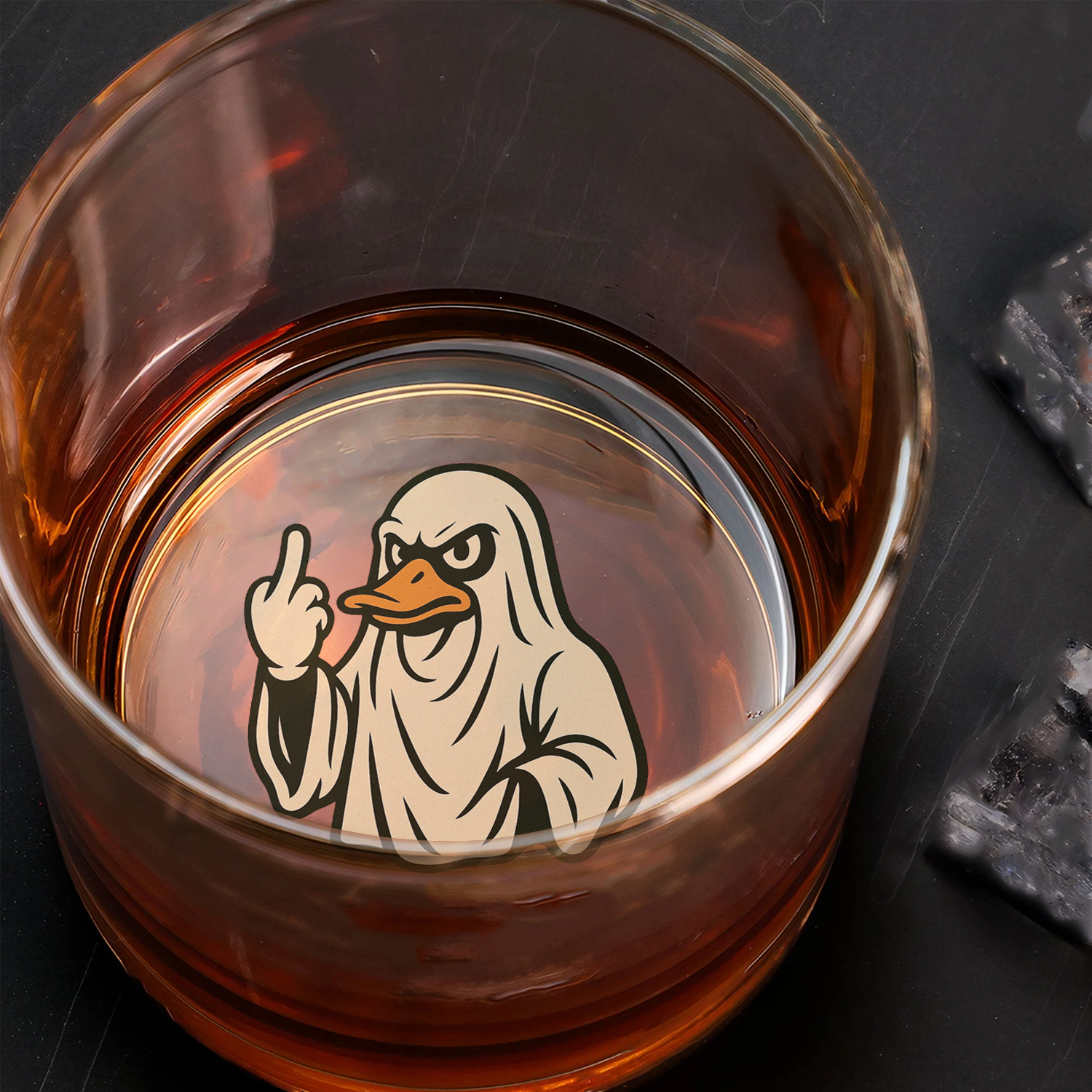 Funny Duck Halloween Whiskey Glass – Unique Drinking Gift for Hunters, Men, and Whiskey Lovers