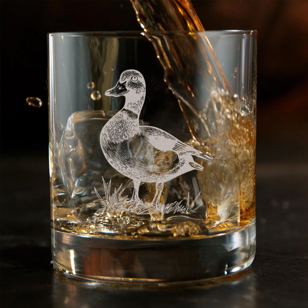 Duck Engraved Whiskey Glass, Hunting Rocks Glass Gift for Waterfowl & Drinking Lovers