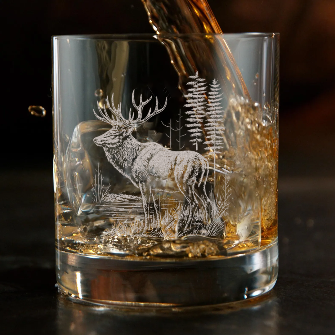 Deer Elk Engraved Whiskey Glass – Engraved Hunting Rocks Glass for Men