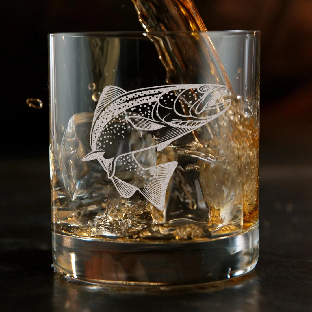 Fishing Engraved Whiskey Glass, Custom Rocks Glass with Fish Design, Gift for Men, Rustic Barware 2025 Limited Edition