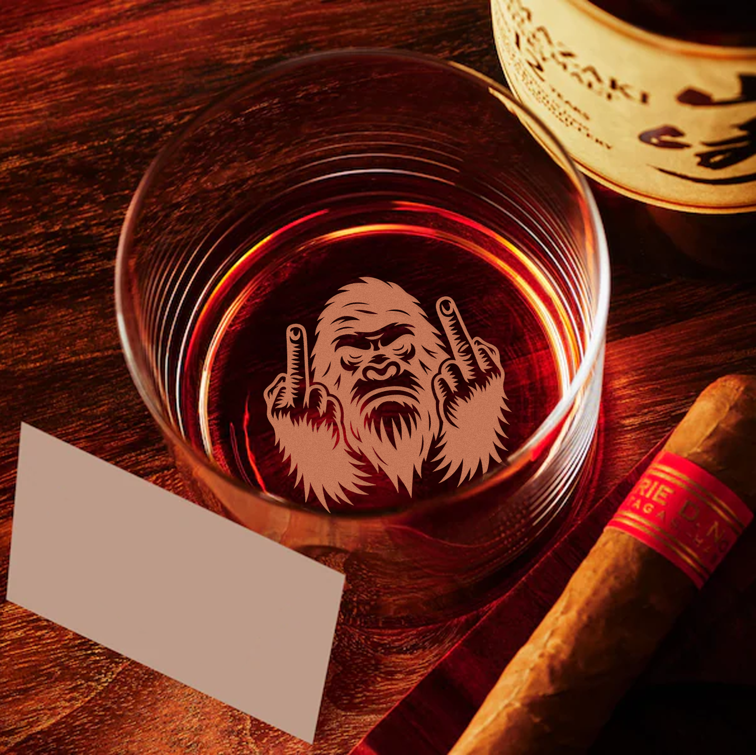 Funny Bigfoot Fuckin' Fingers Engraved Whiskey Glass – Unique Gift for Men & Whiskey Lovers