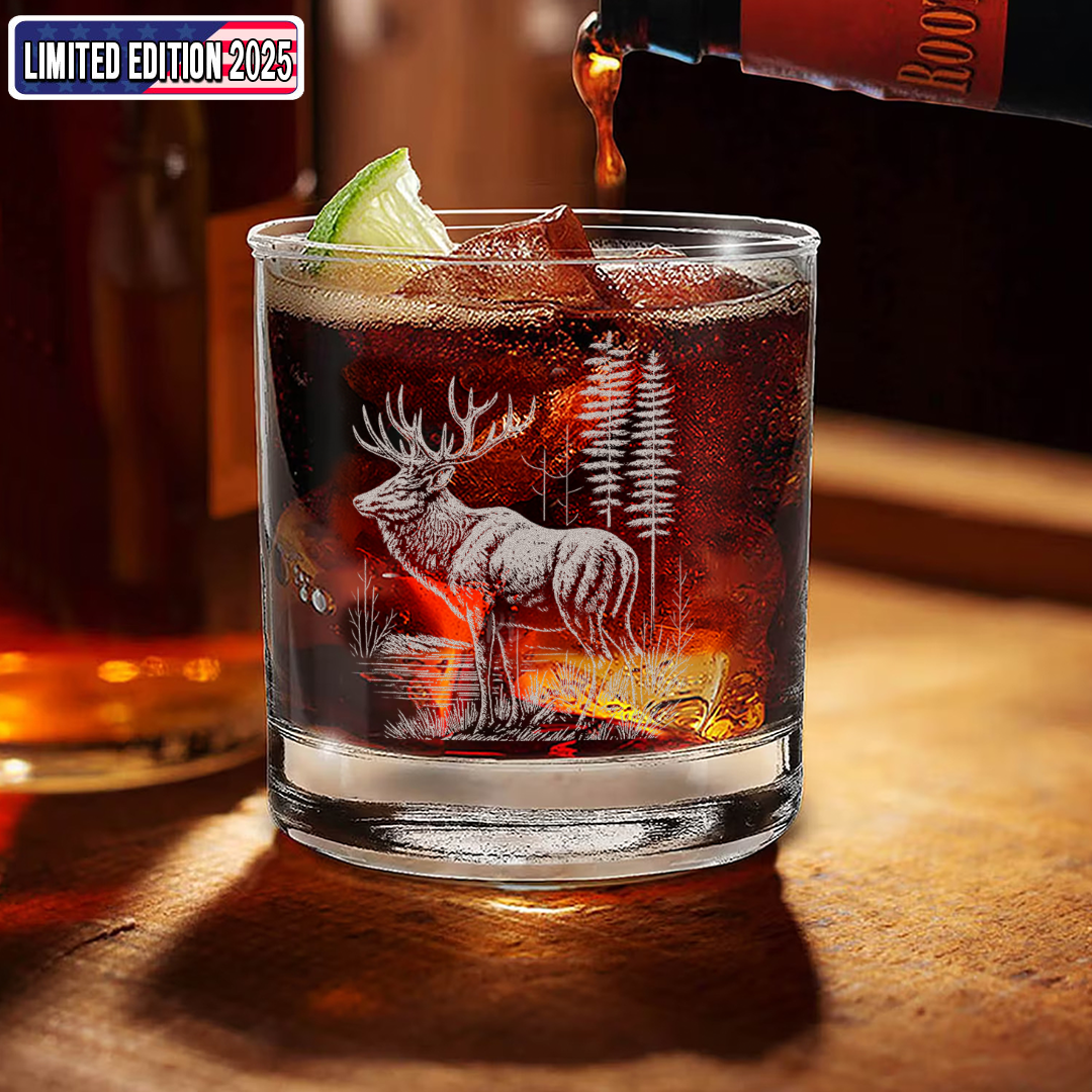 Deer Elk Engraved Whiskey Glass – Engraved Hunting Rocks Glass for Men