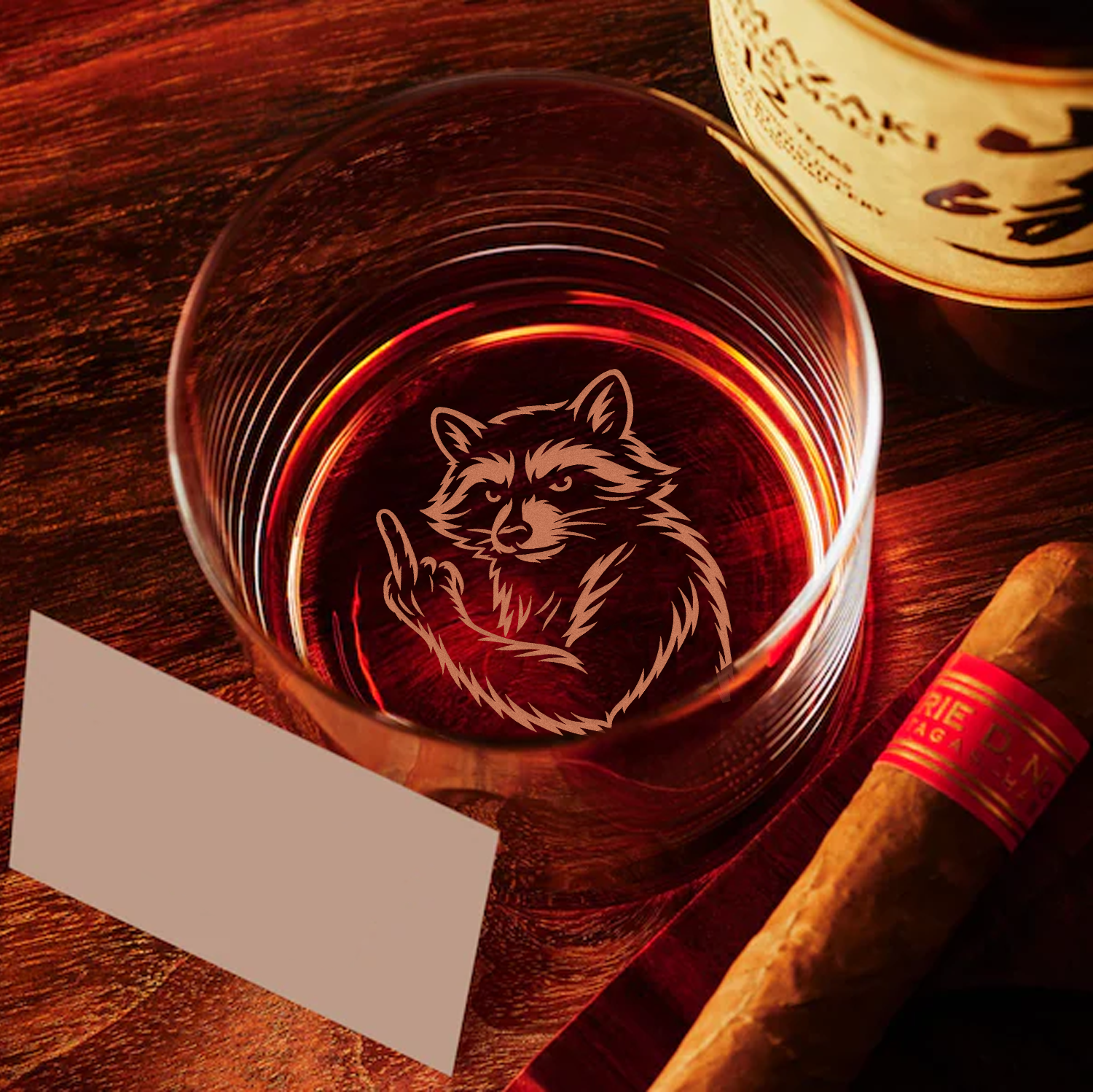 Raccoon Hunting Engraved Whiskey Glass, Gift for Men, Rustic Wildlife Barware