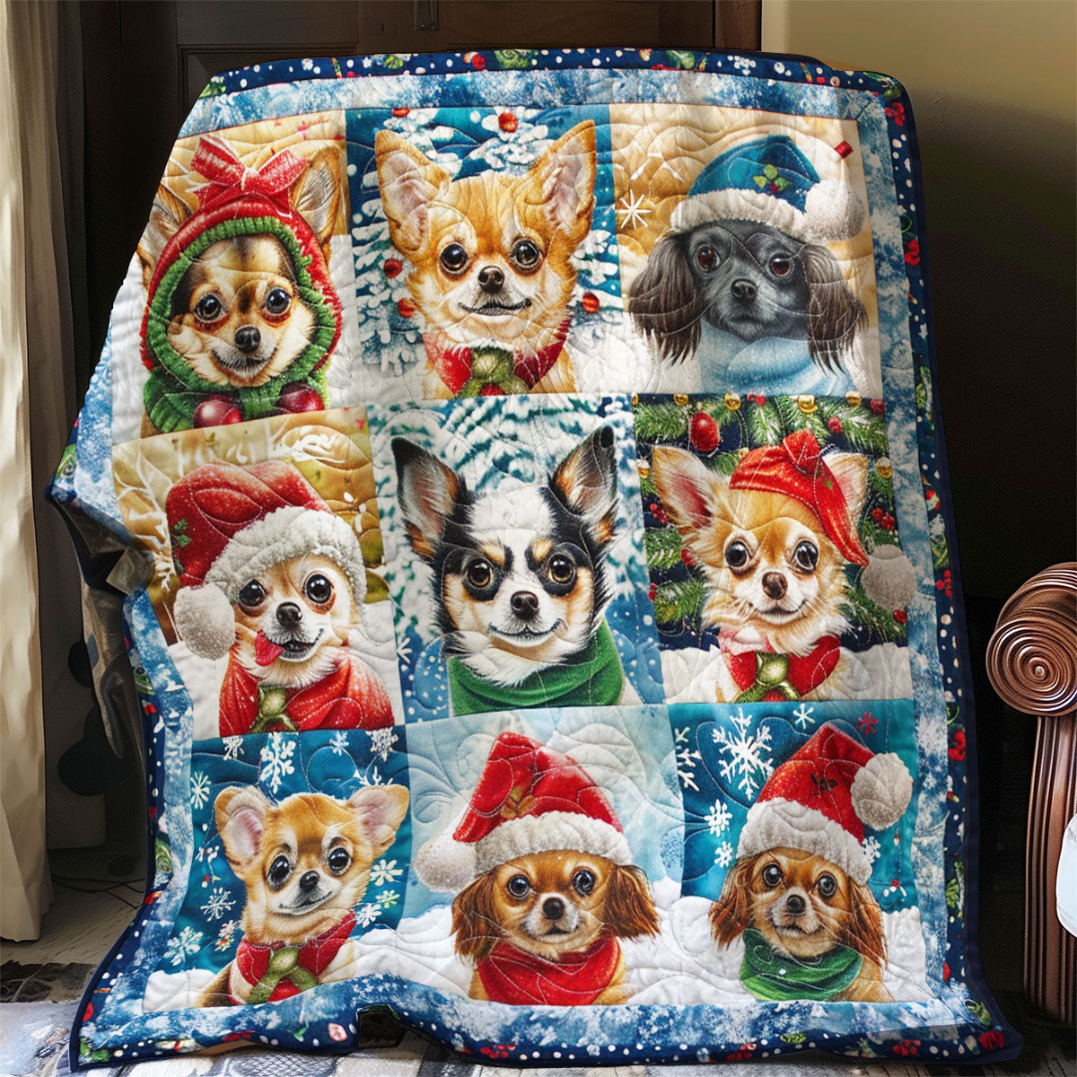 Chihuahua And Christmas Quilt Blanket