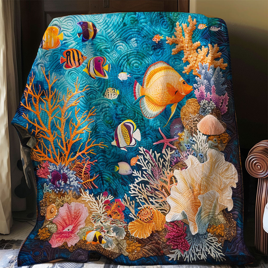 Corals And Fish Quilt Blanket