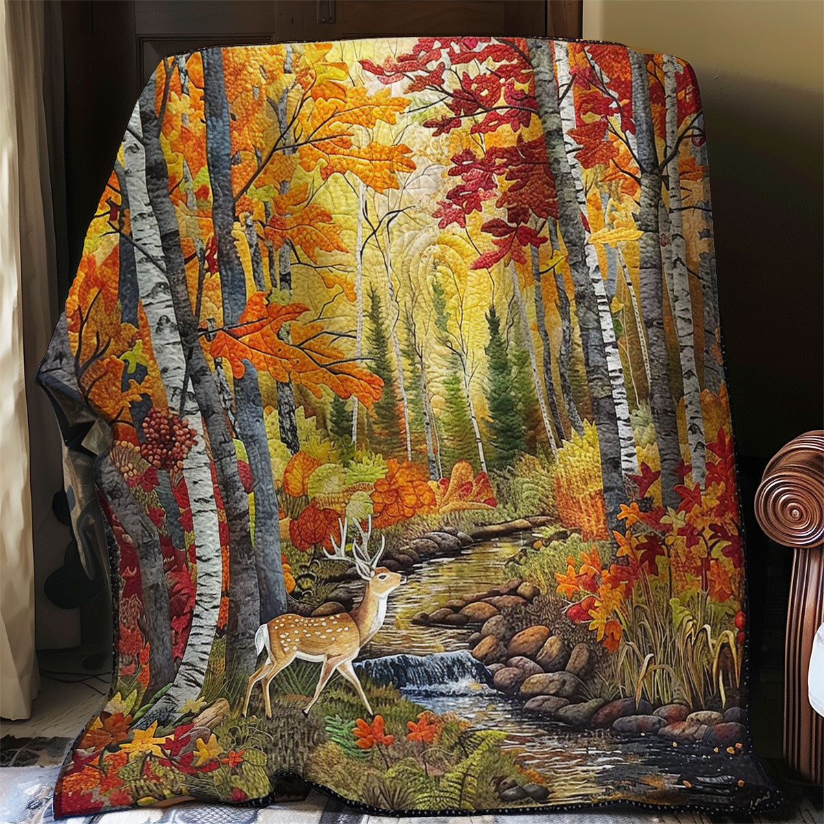 Deer By The Stream Quilt Blanket