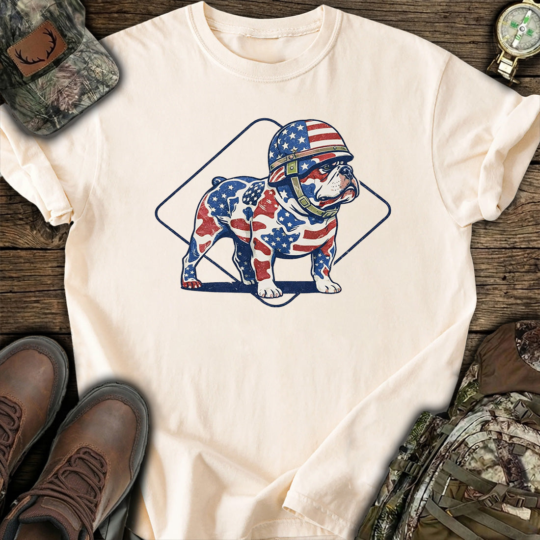 Patriotic Bulldog USA Flag T-Shirt