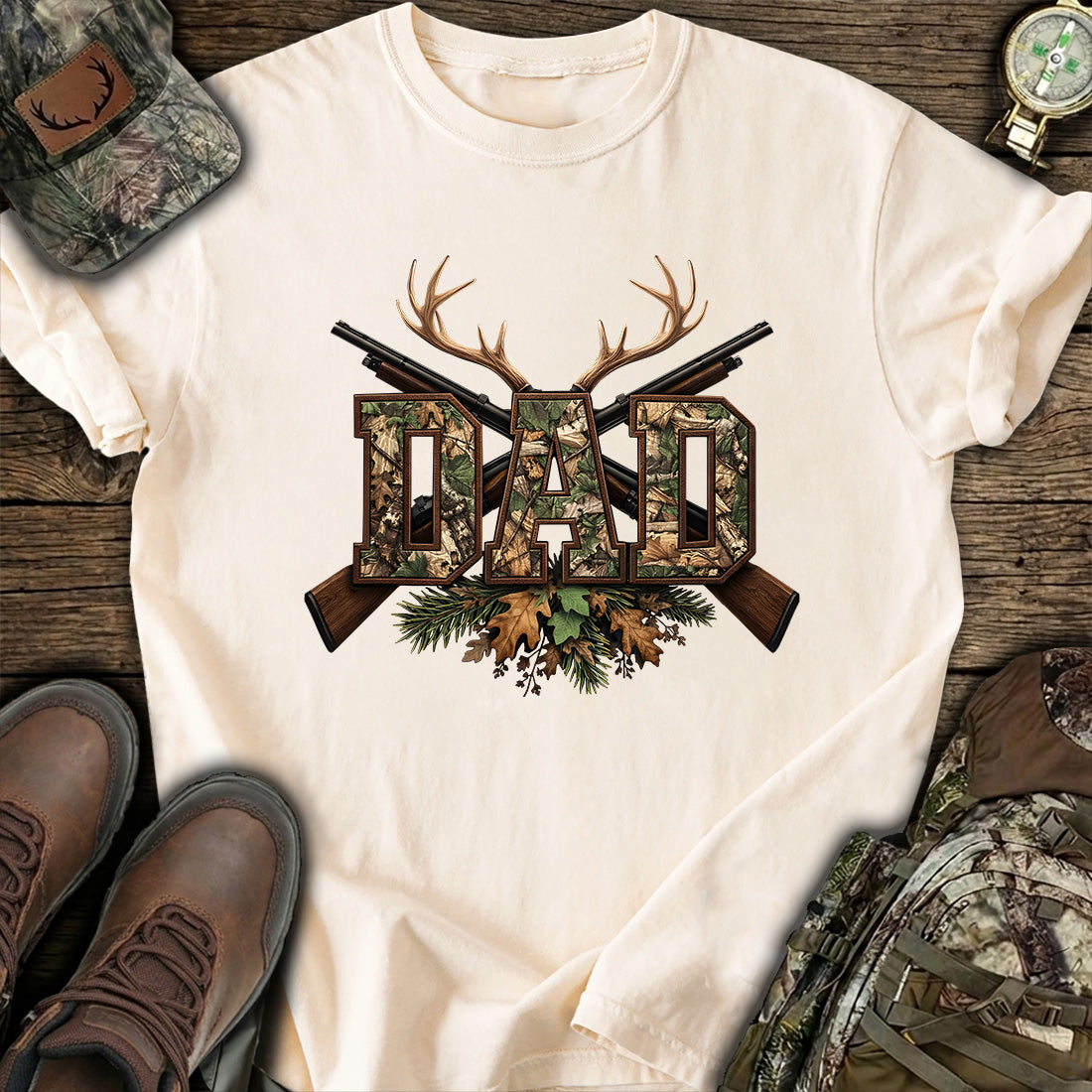 Camo Hunting Dad Deer Rifle T-Shirt