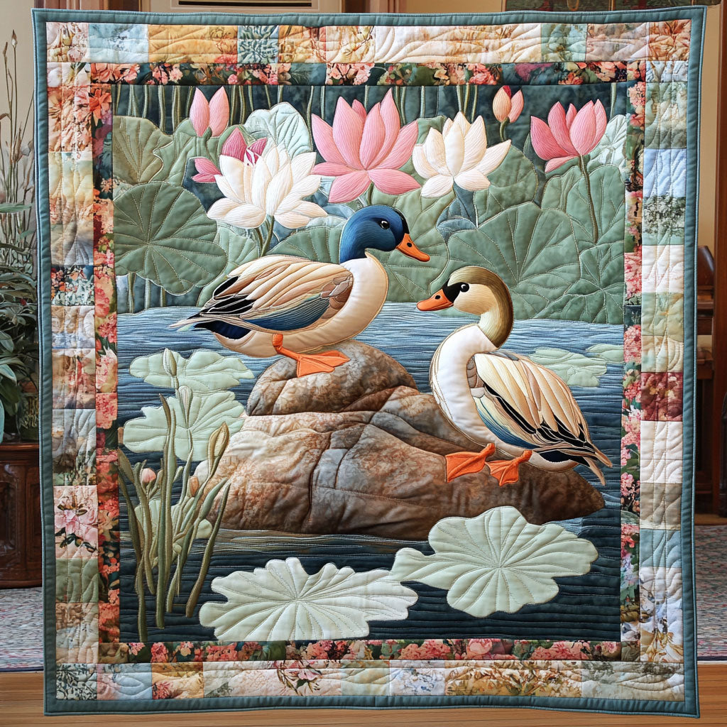 Lotus Mandarin Duck Woodland Comfort Quilt Blanket