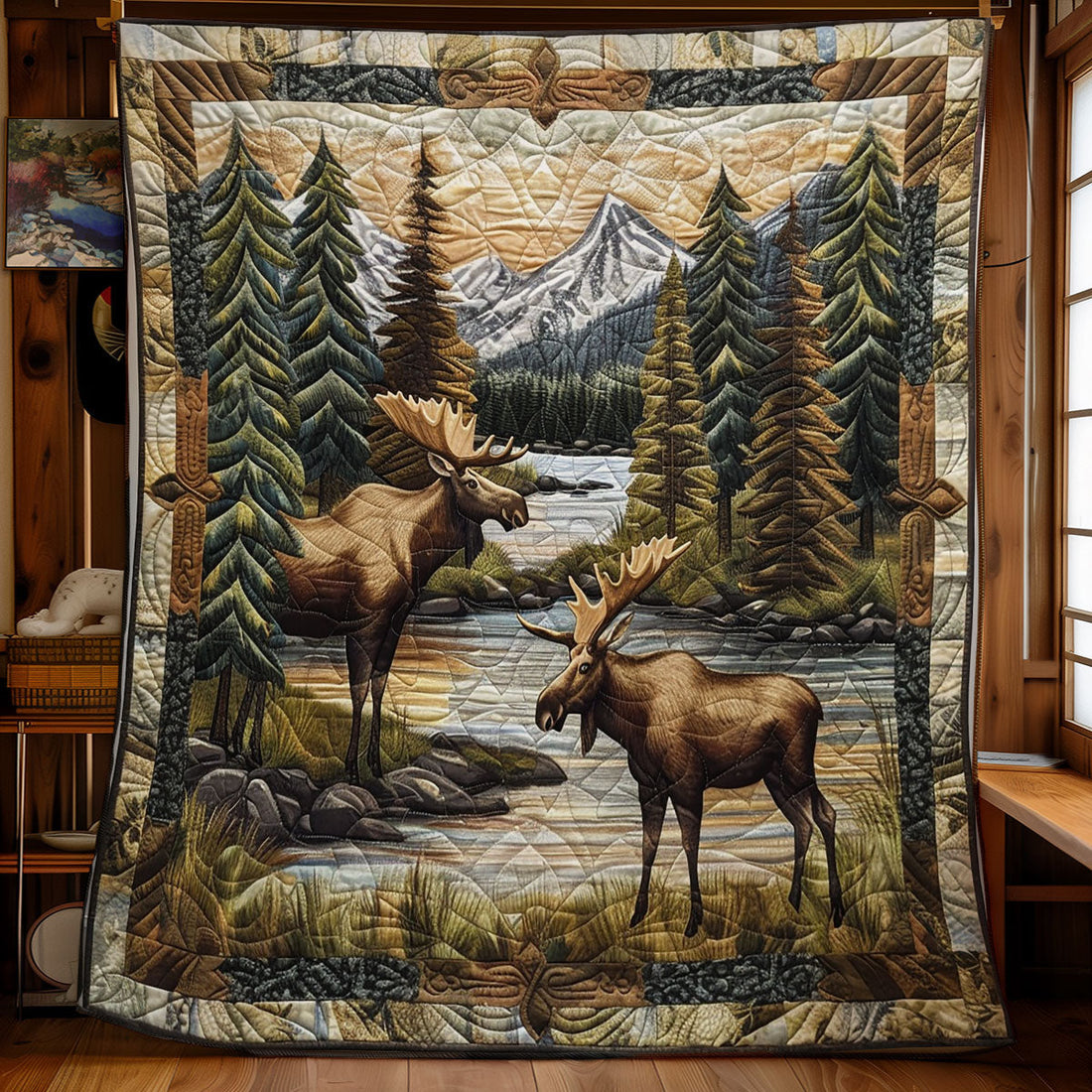 Alpine Moose Wilderness Quilt Blanket
