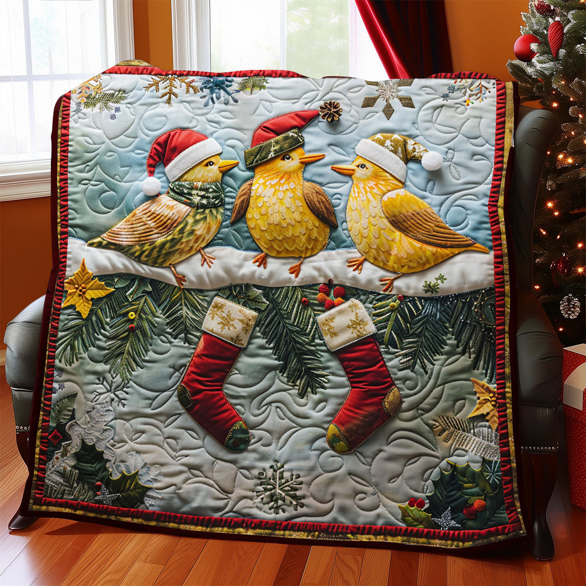 Christmas Bird Quilt Blanket