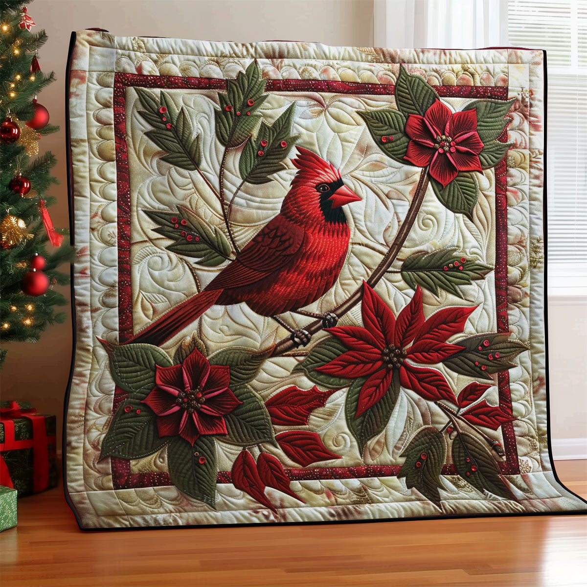 Christmas Cardinal Holiday Cheer Quilt Blanket