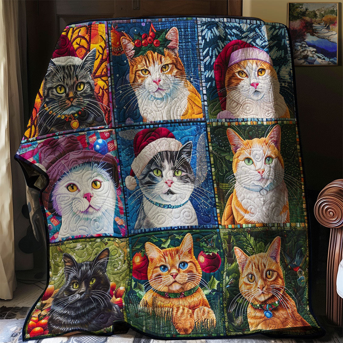 Christmas Cat And Friends Holiday Cheer Quilt Blanket