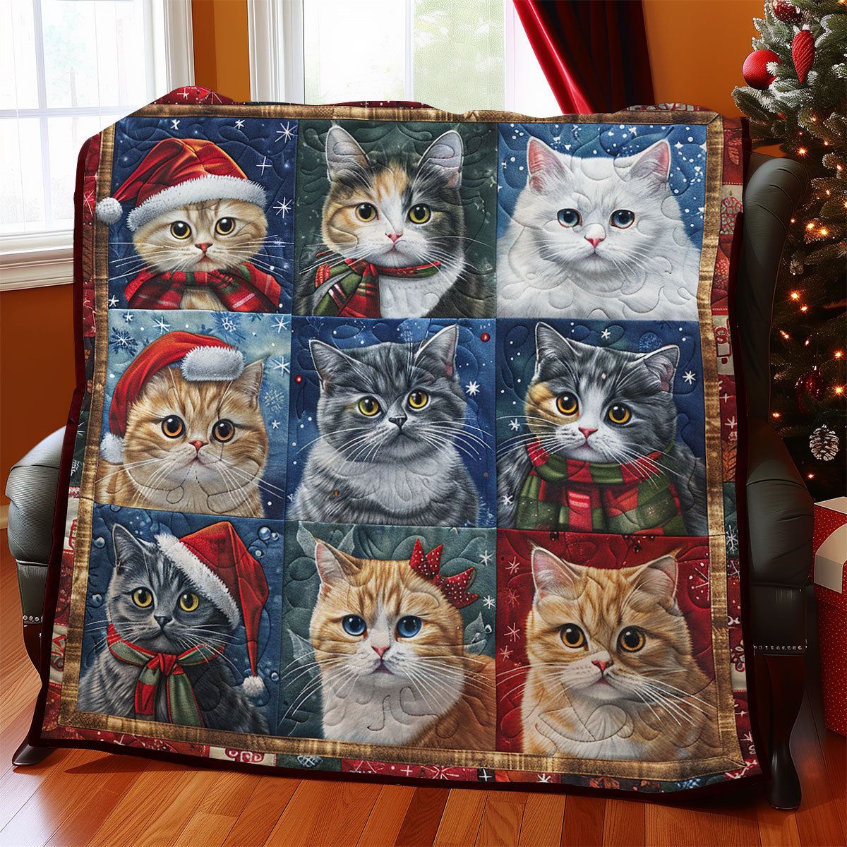 Christmas Cat Holiday Cheer Quilt Blanket