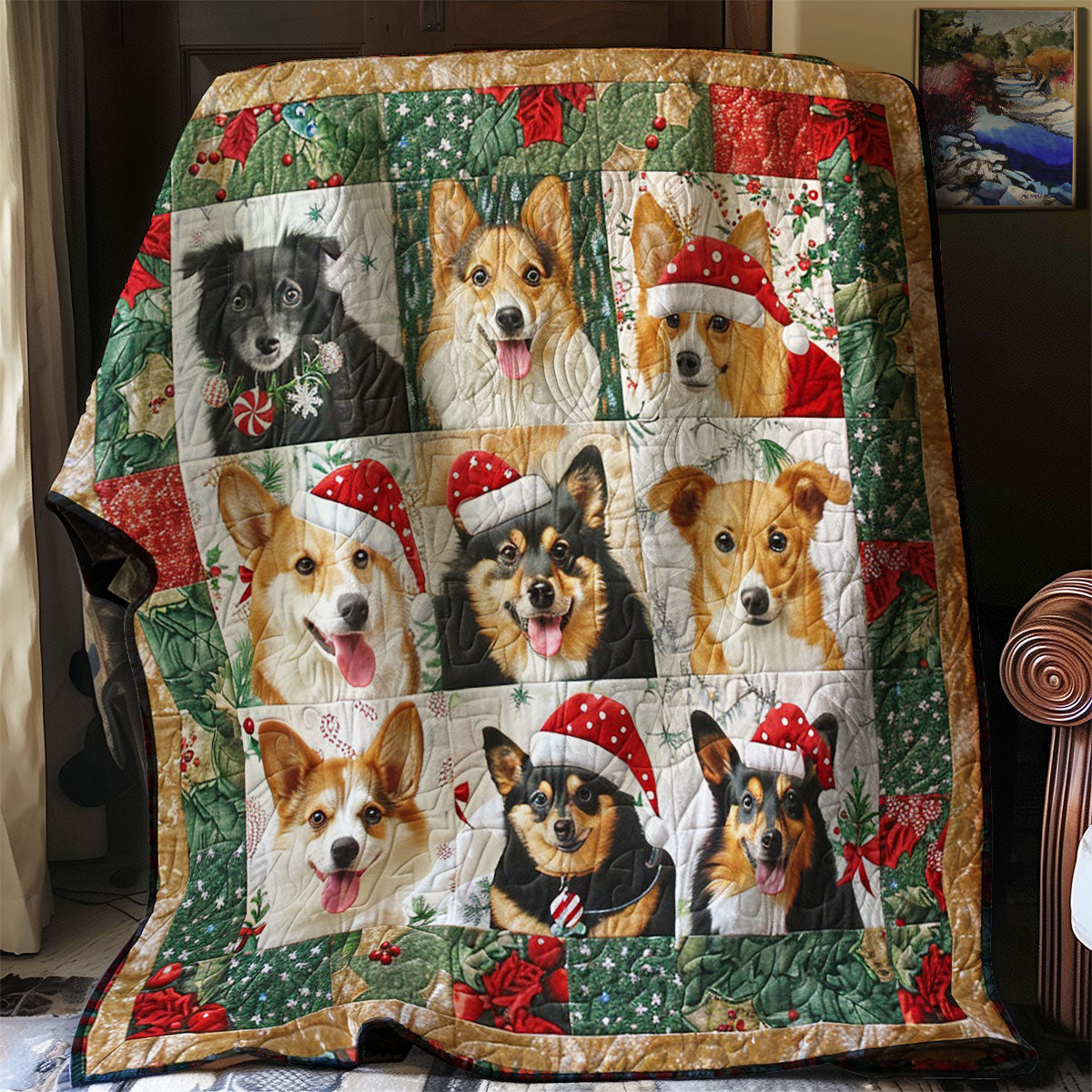 Christmas Cute Corgi Quilt Blanket