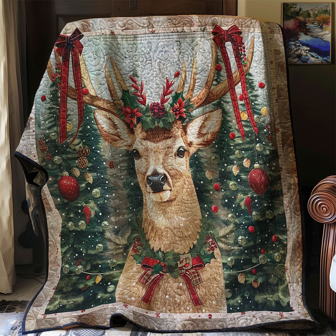 Christmas Deer Decor Quilt Blanket