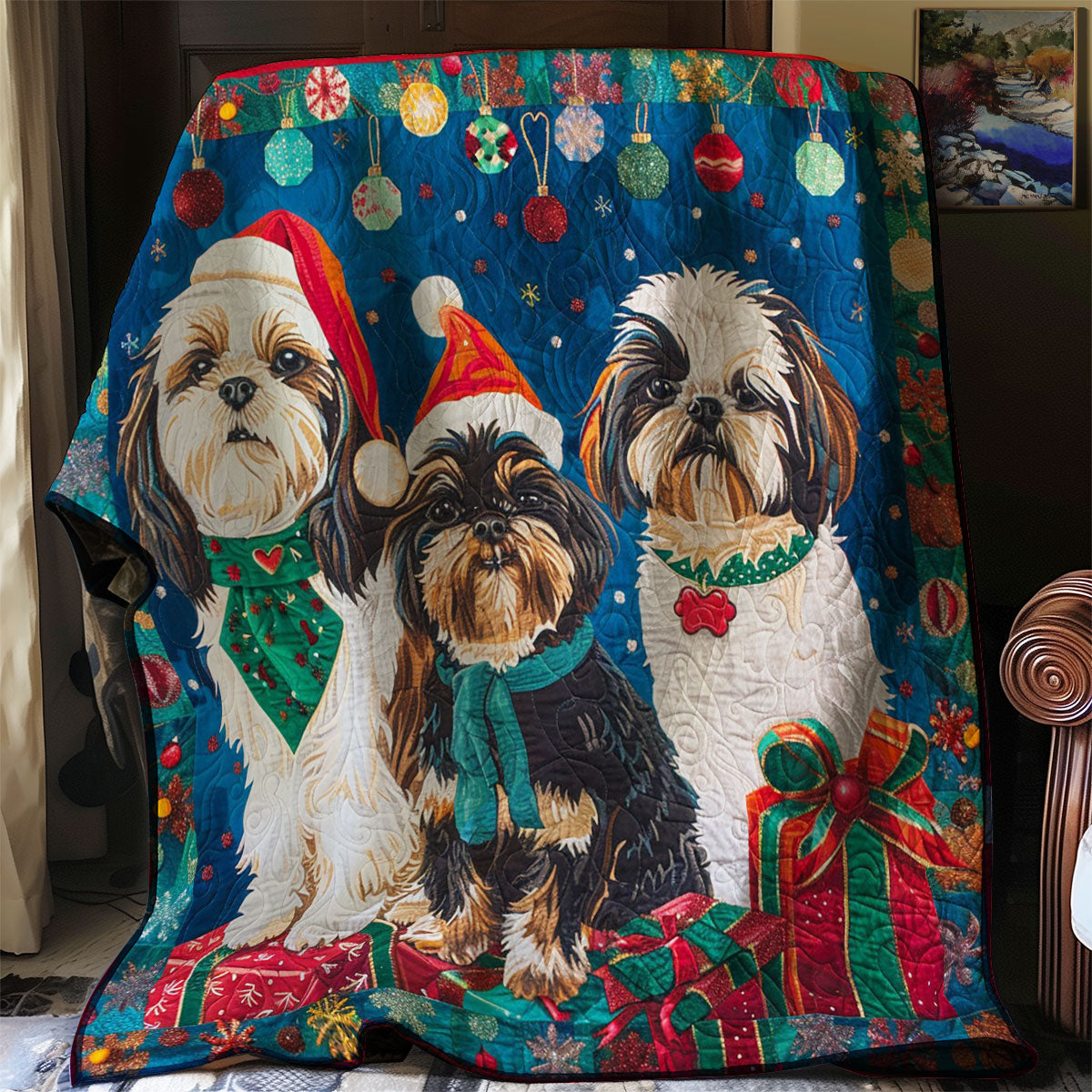 Christmas Dogs Winter Wonderland Quilt Blanket