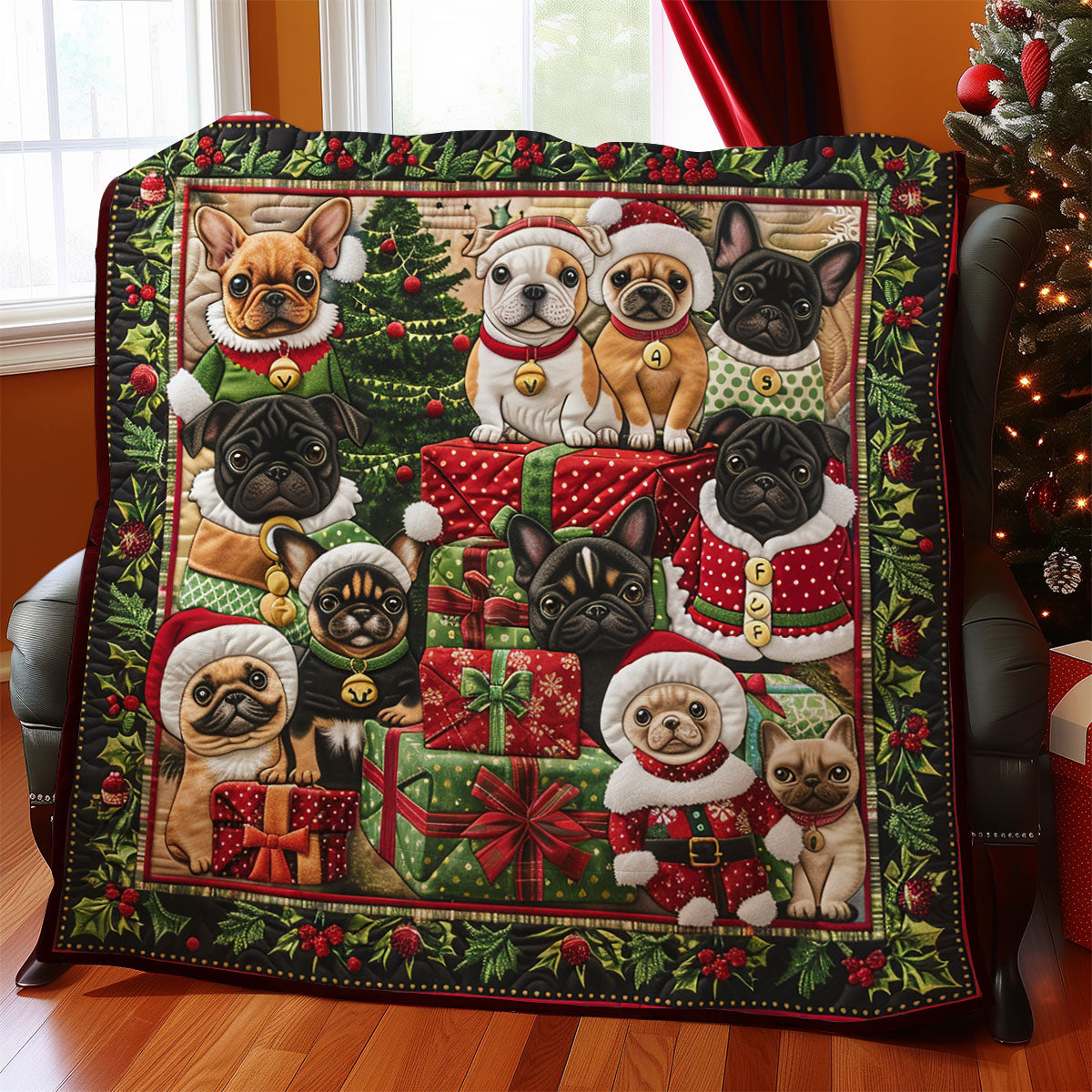 Christmas French Bulldog Quilt Blanket