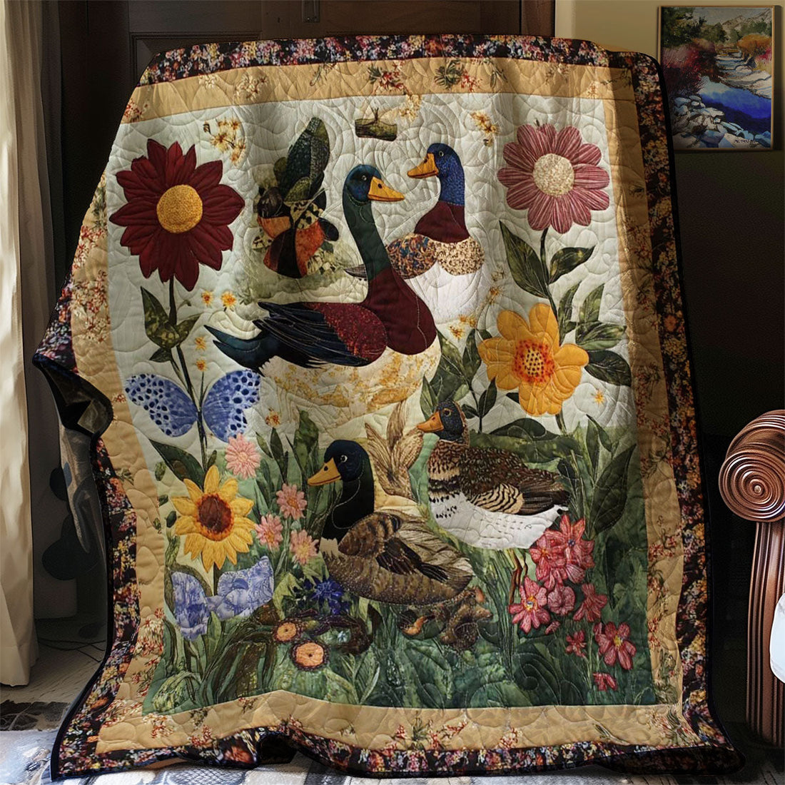 Ducks and Blossom Quilt Blanket
